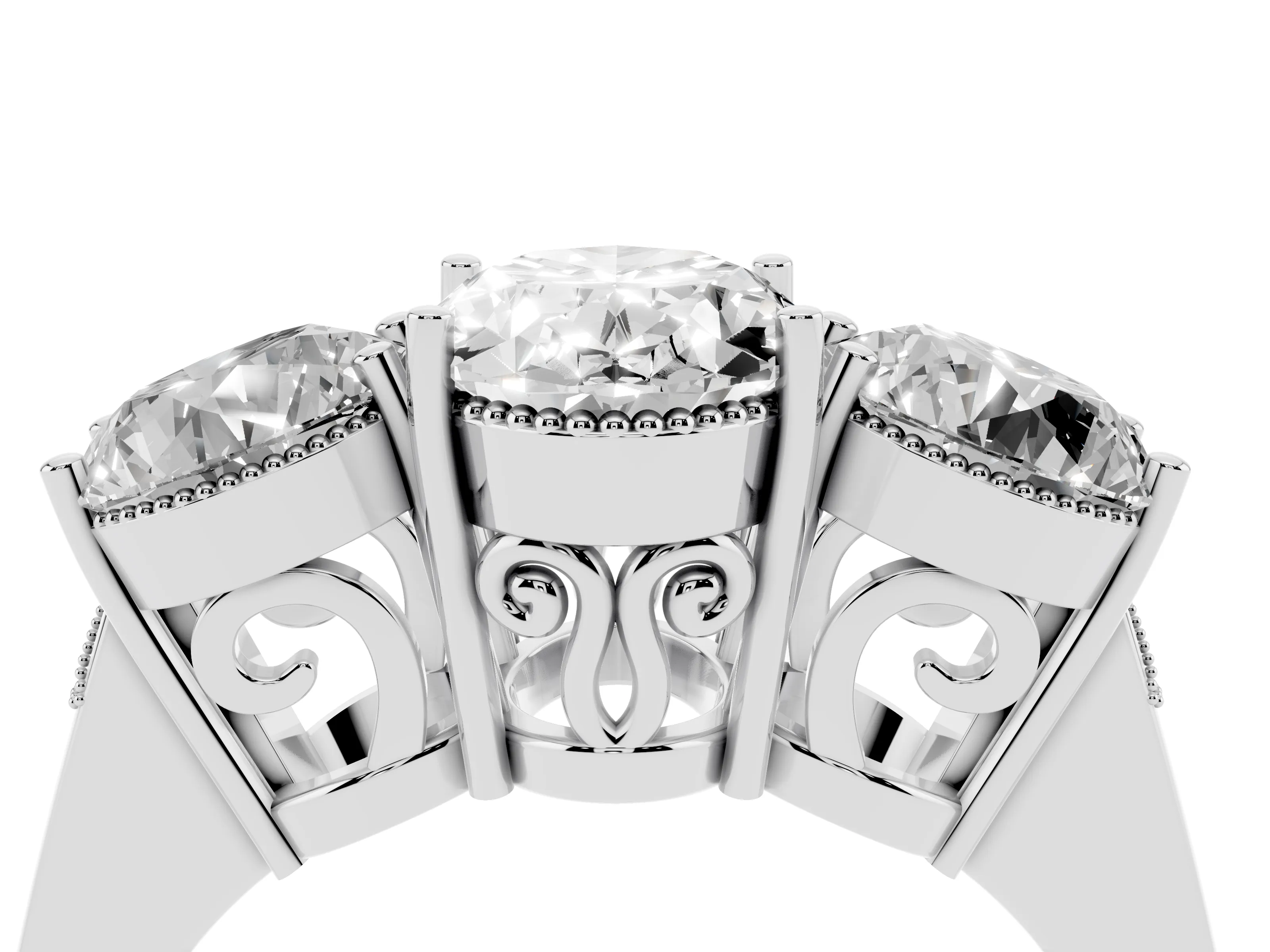 Oval Cut Diamond Three-Stone Engagement Ring Set in White gold with Polished Band