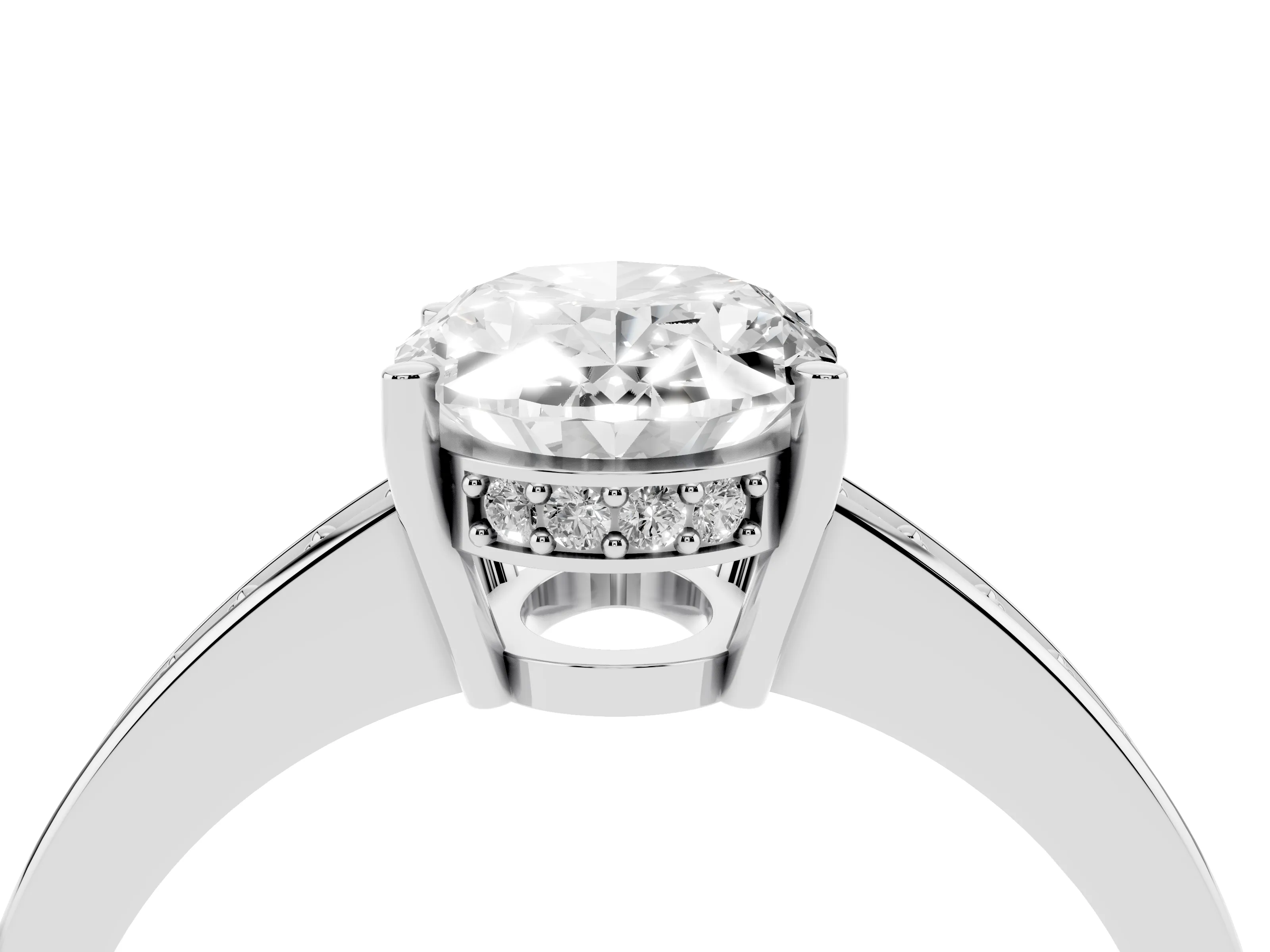 Oval Cut Diamond Pavé Band Prong Set Solitaire Ring Set in Platinum