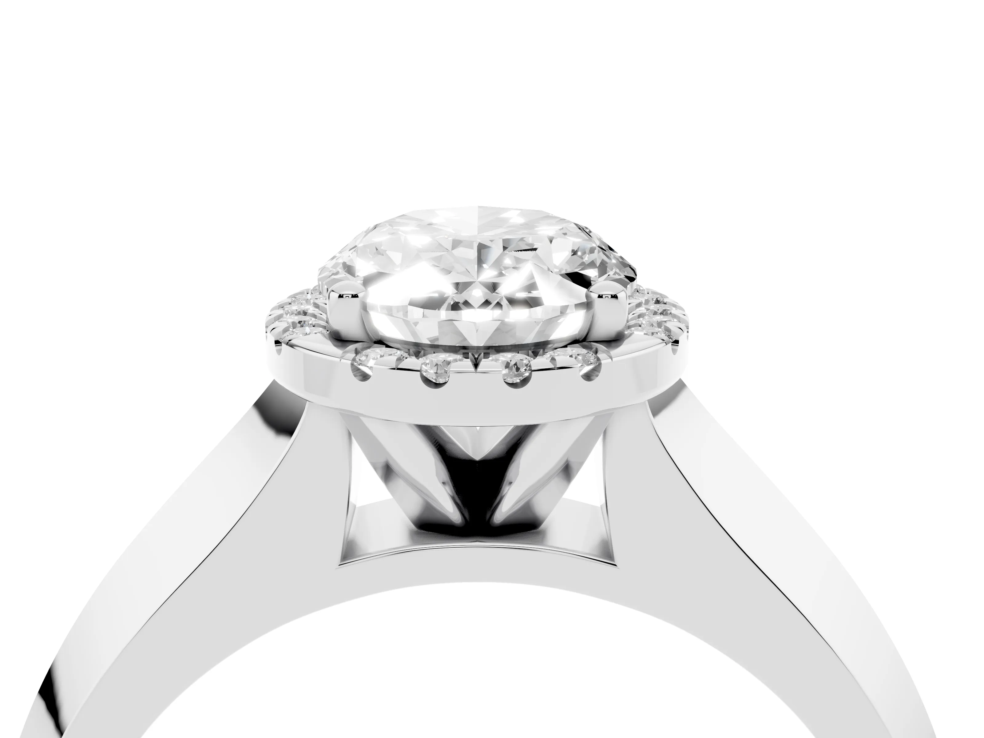 Oval Cut Diamond Halo Ring Set in Silver with Cathedral Band and Prong Setting