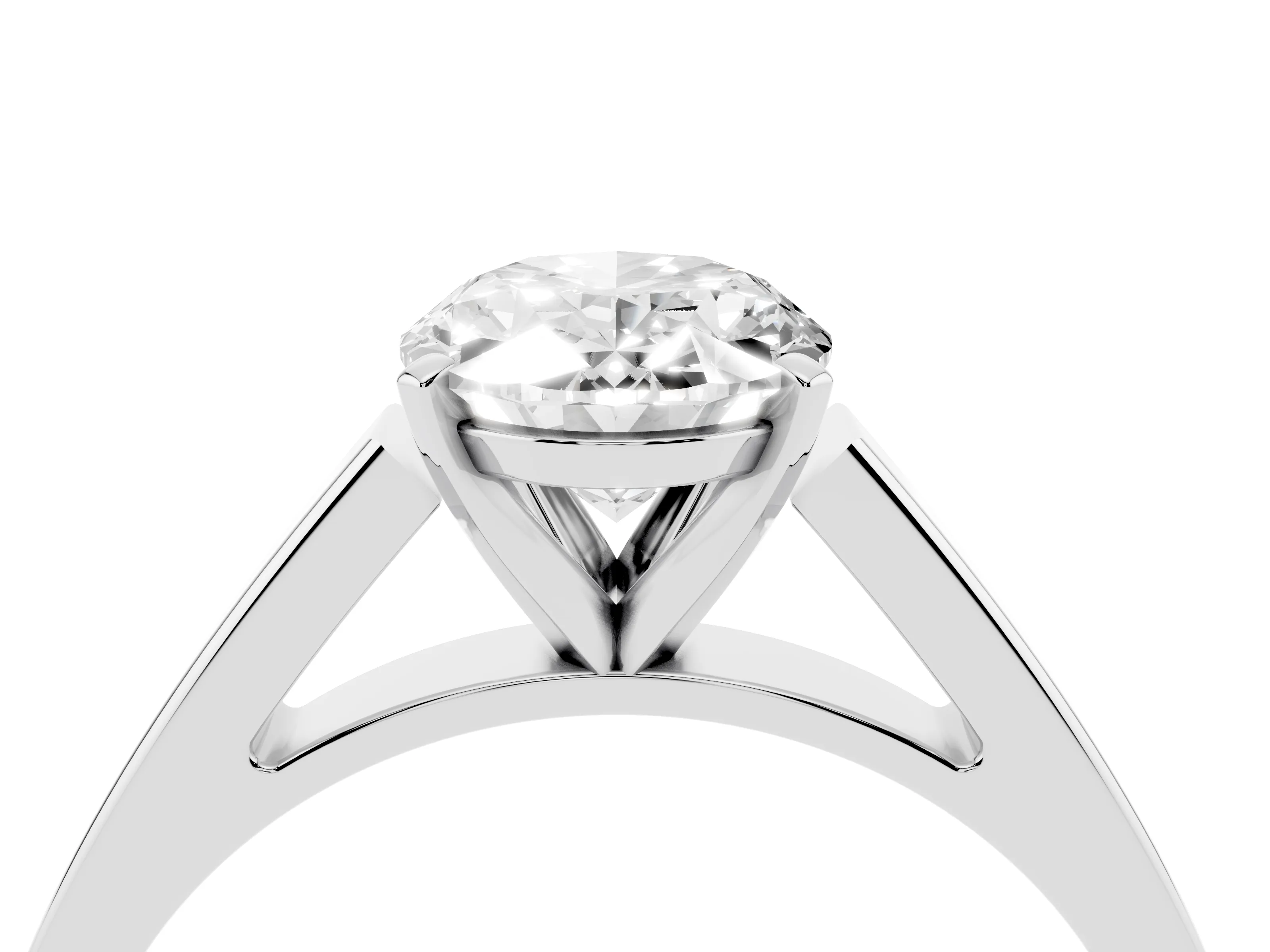 Oval Cut Diamond Solitaire Engagement Ring Set in White gold with Prong Setting and Tapered Band