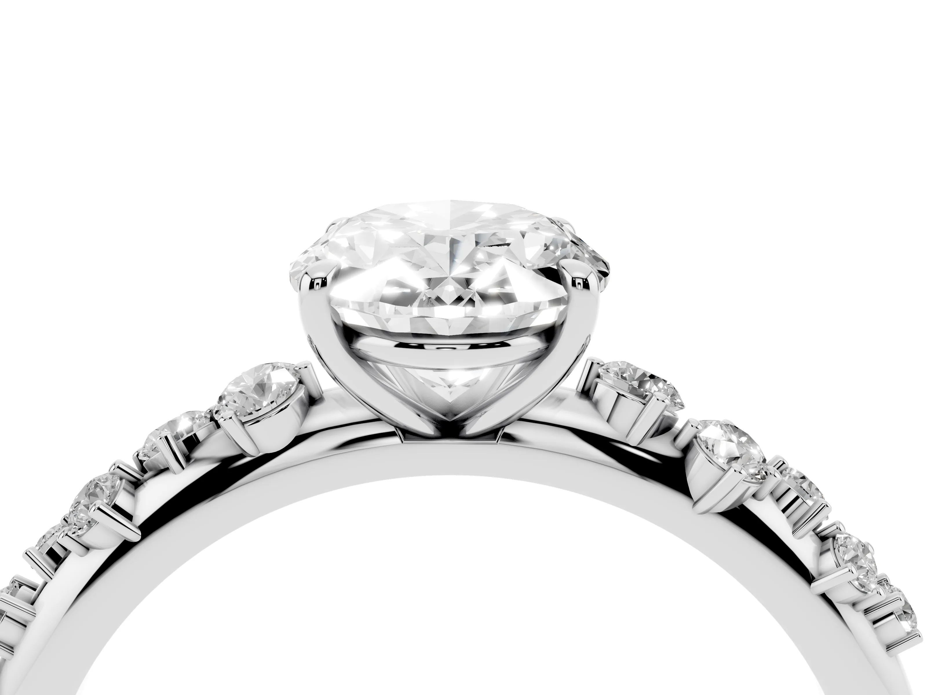 Oval Cut Diamond Cluster Solitaire Ring Set in Platinum with Prong Setting