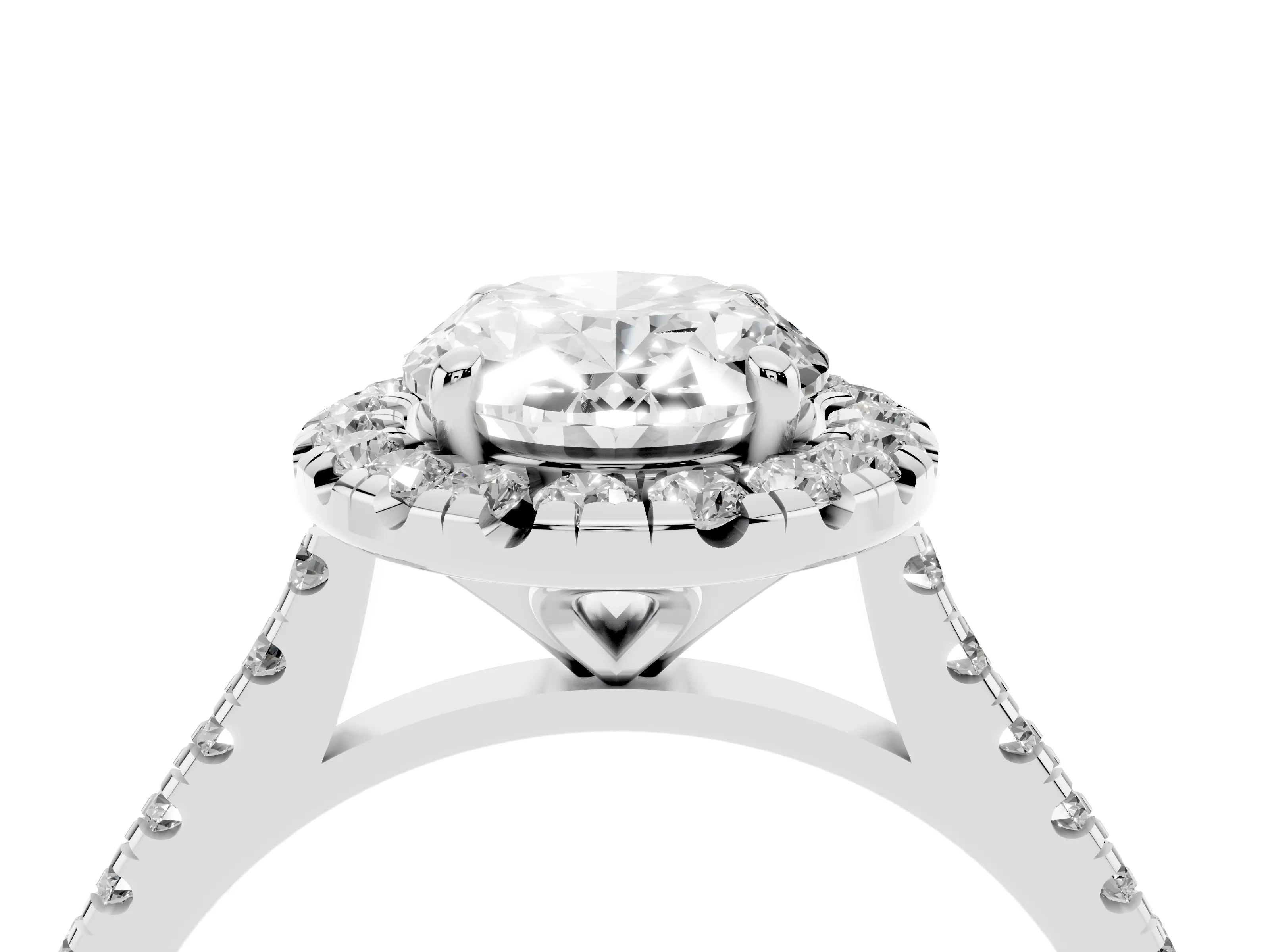 Oval Cut Diamond Cushion Halo Ring Set in Platinum with Pavé Band