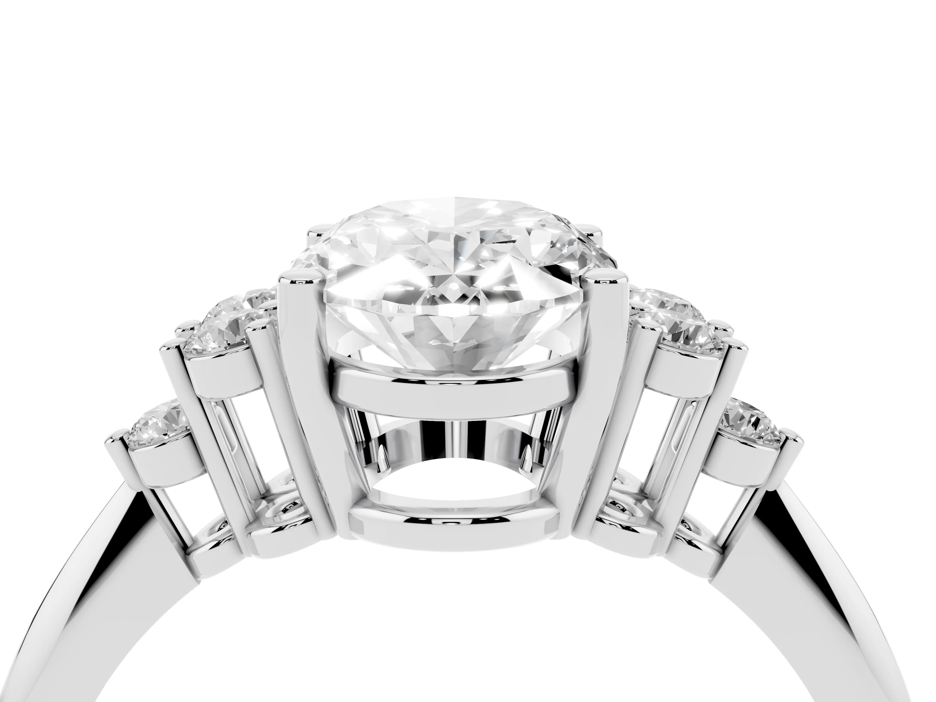 Oval Cut Diamond Cluster Ring Set in Silver with Plain Band and Prong Setting
