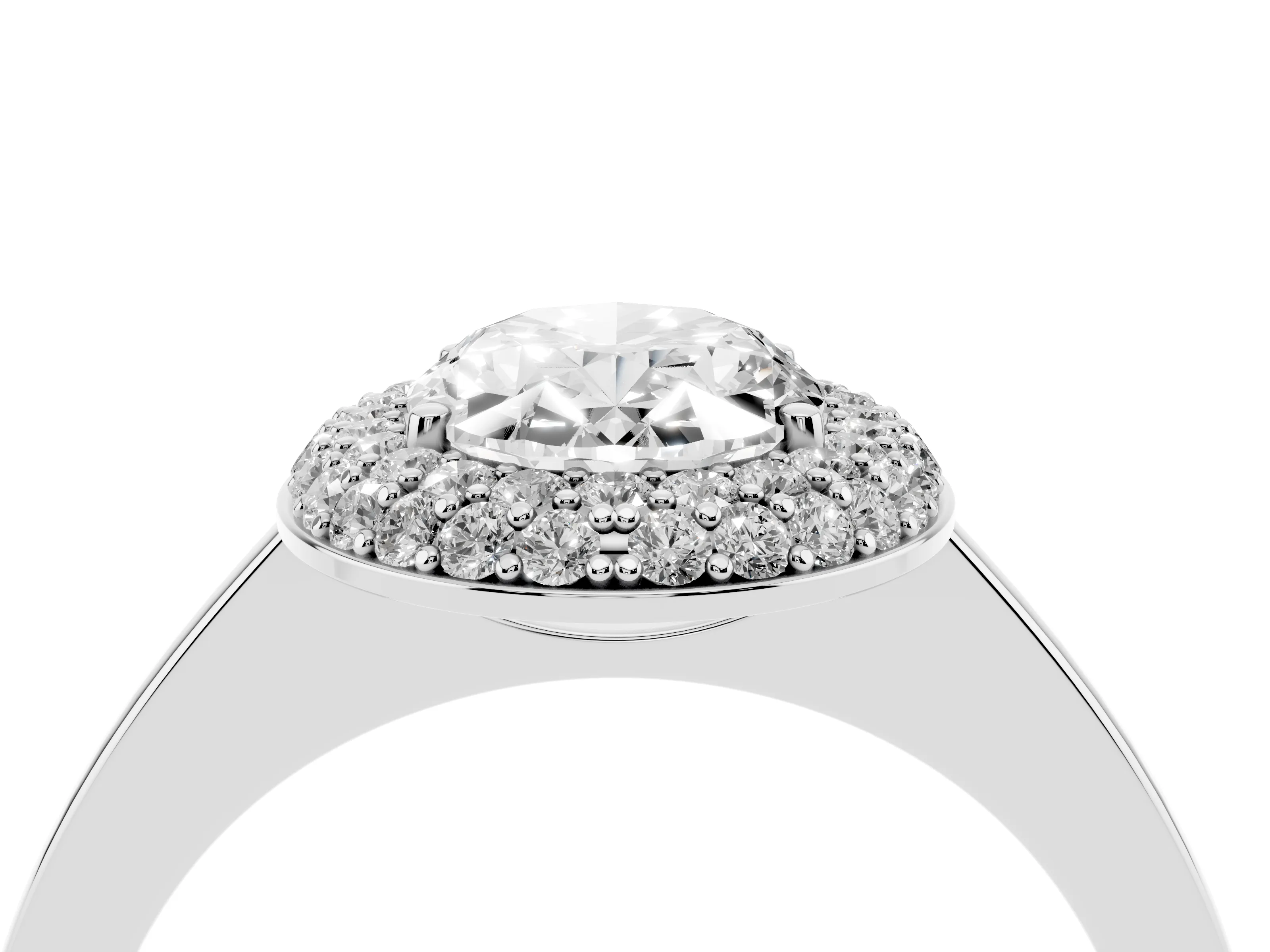 Oval Cut Diamond Halo Engagement Ring Set in Silver with Solitaire Band and Prong Setting