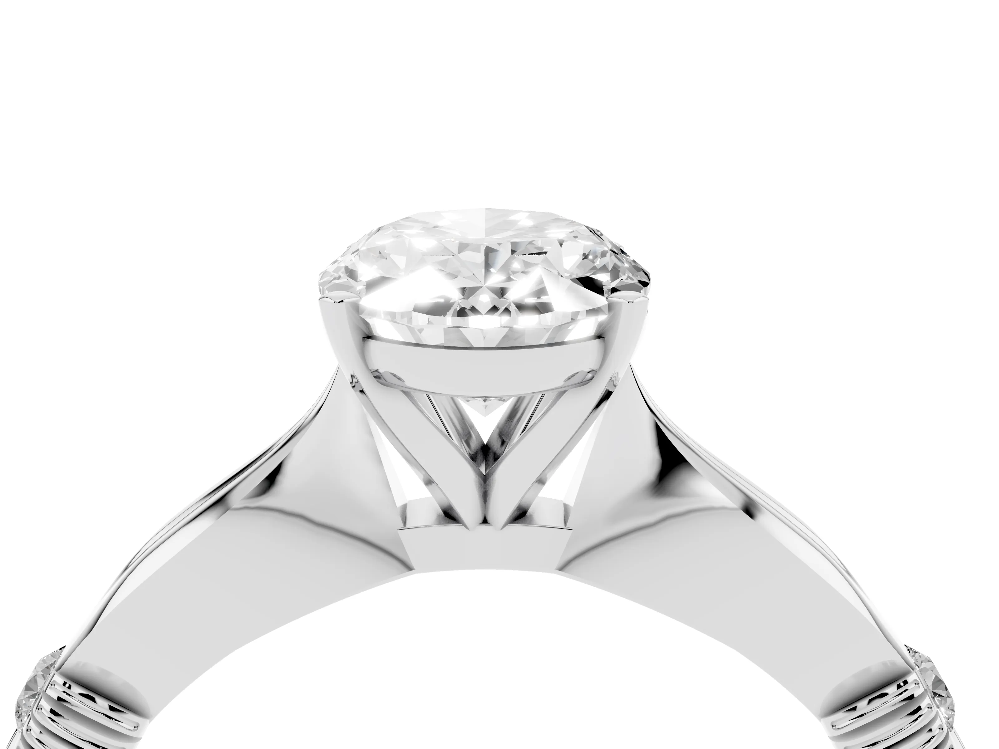 Oval Cut Diamond Solitaire Twisted Band Ring Set in Silver with Accent Stones and Prong Setting
