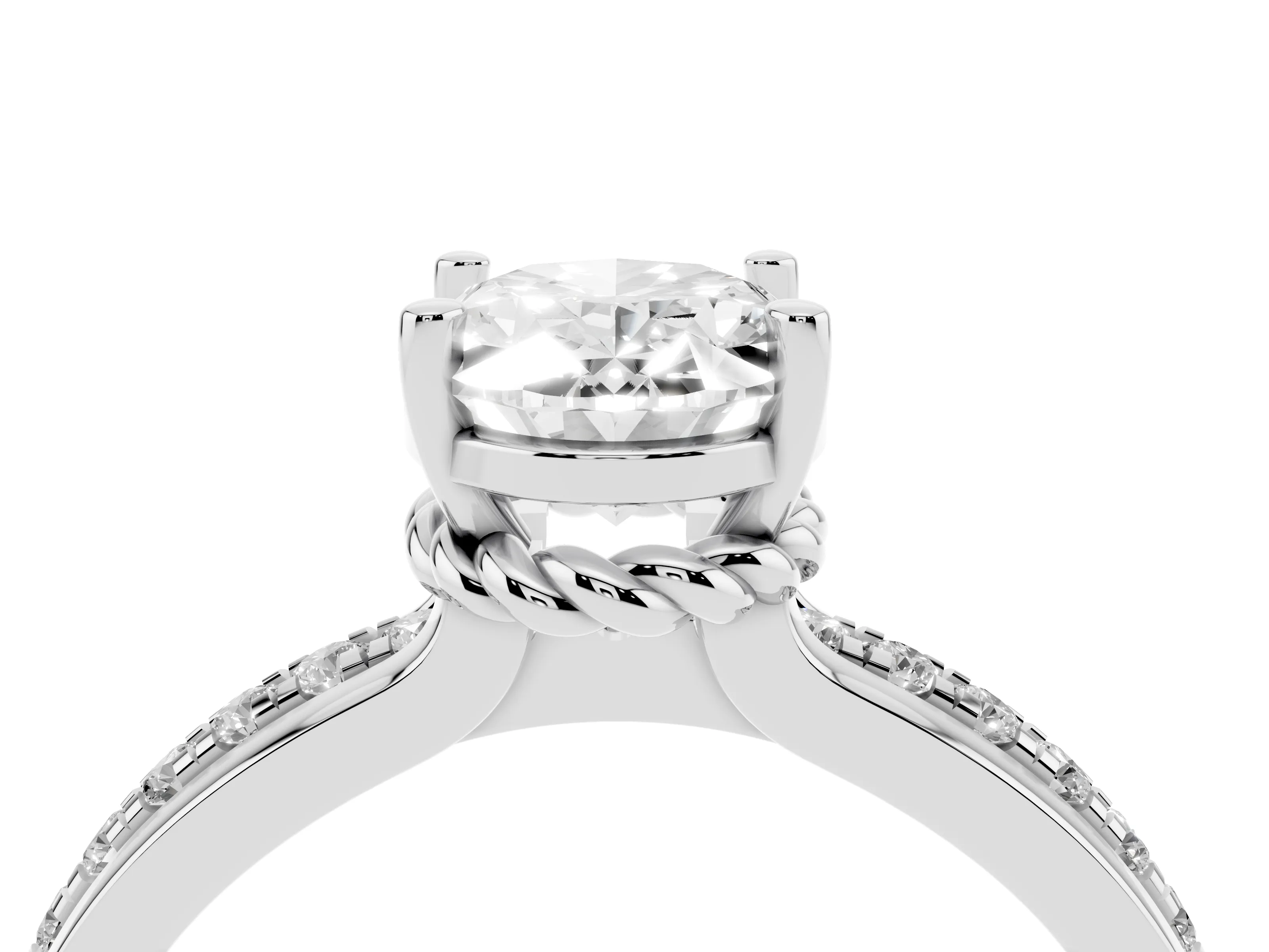 Oval Cut Diamond Solitaire Ring Set in Platinum with Channel Set Band and Prong Setting