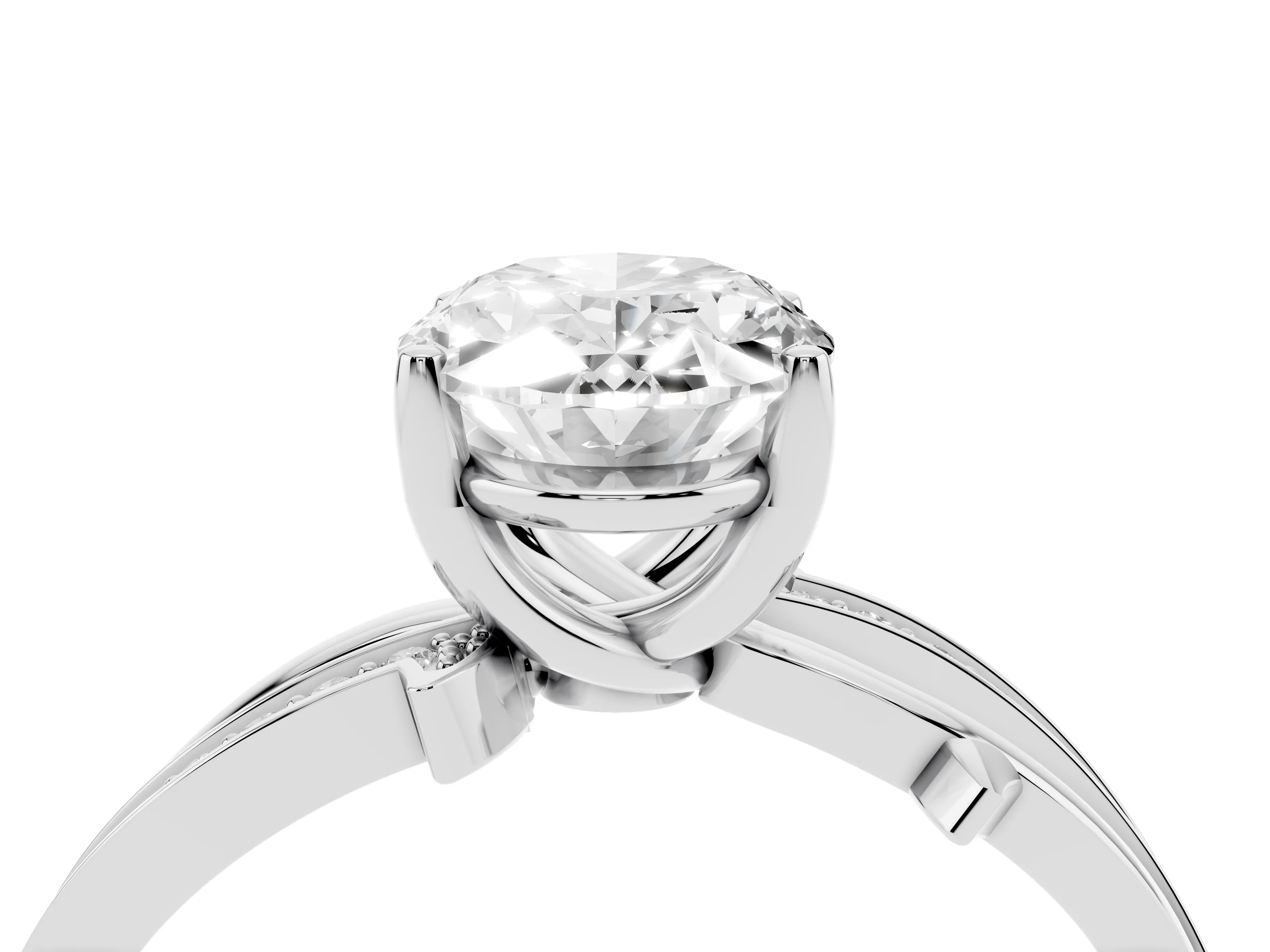 Oval Cut Diamond Pavé Twist Band Solitaire Ring Set in Silver with Prong Setting