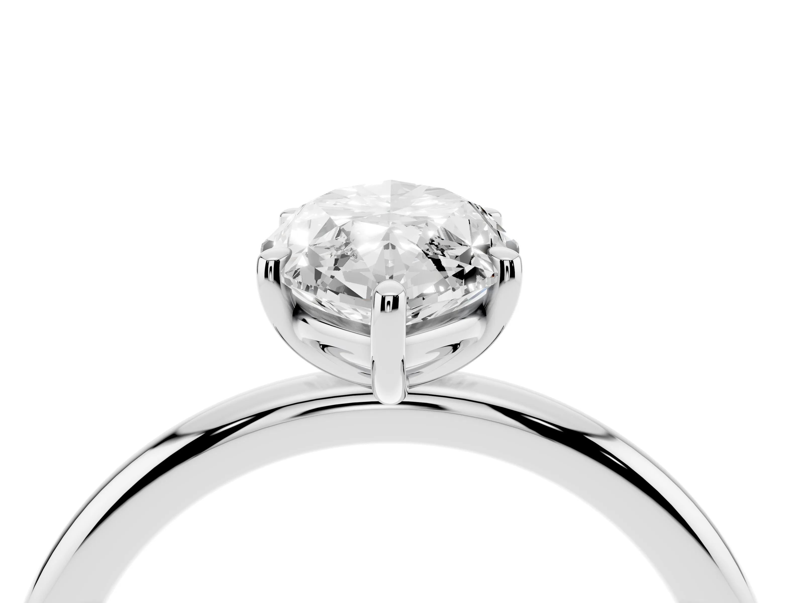 Oval Cut Diamond Solitaire Ring Set in White gold with Prong Setting on a Polished Plain Band