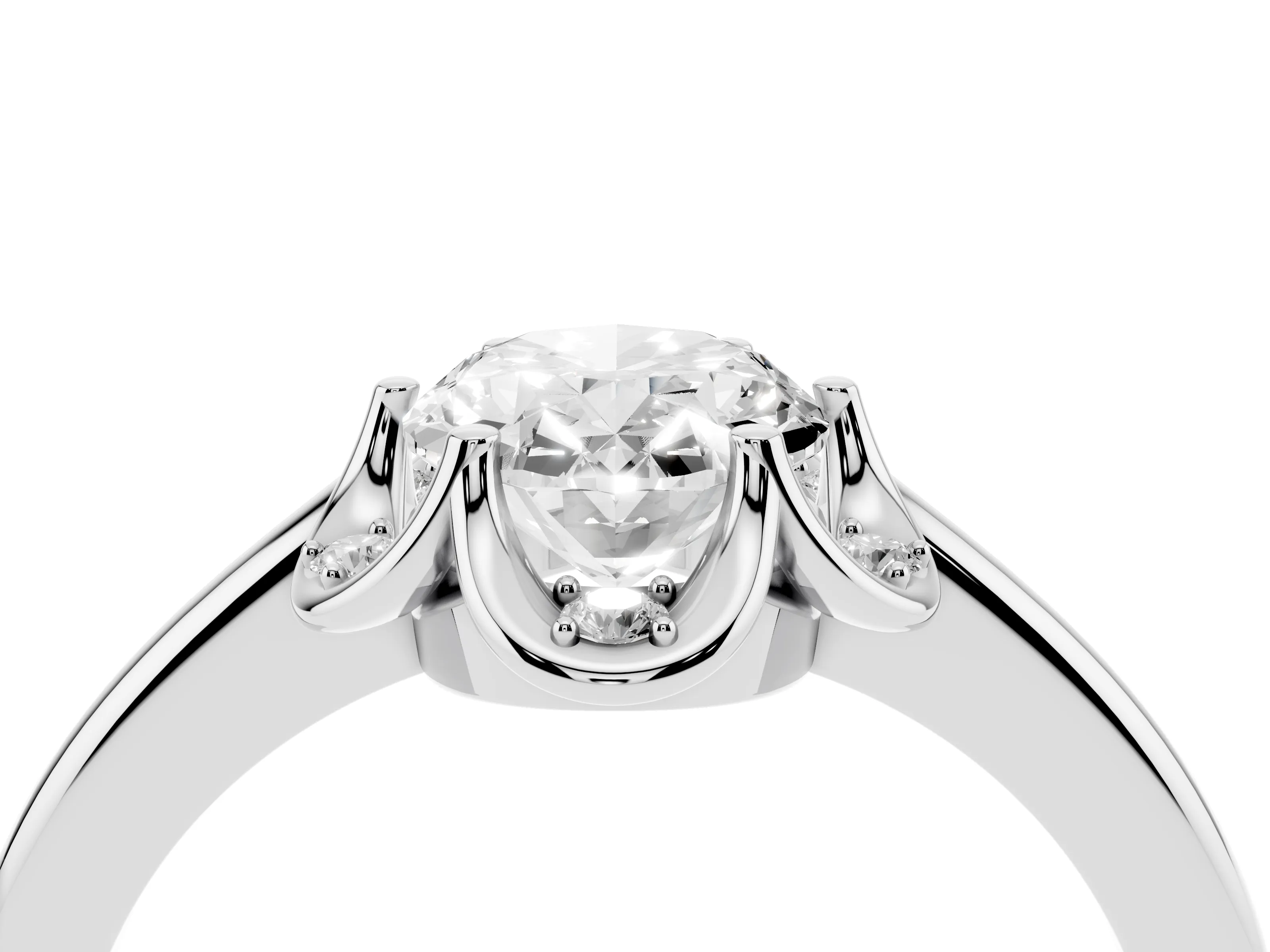 Oval Cut Diamond Round Cluster Halo Ring Set in Silver with Solitaire Band and Prong Setting