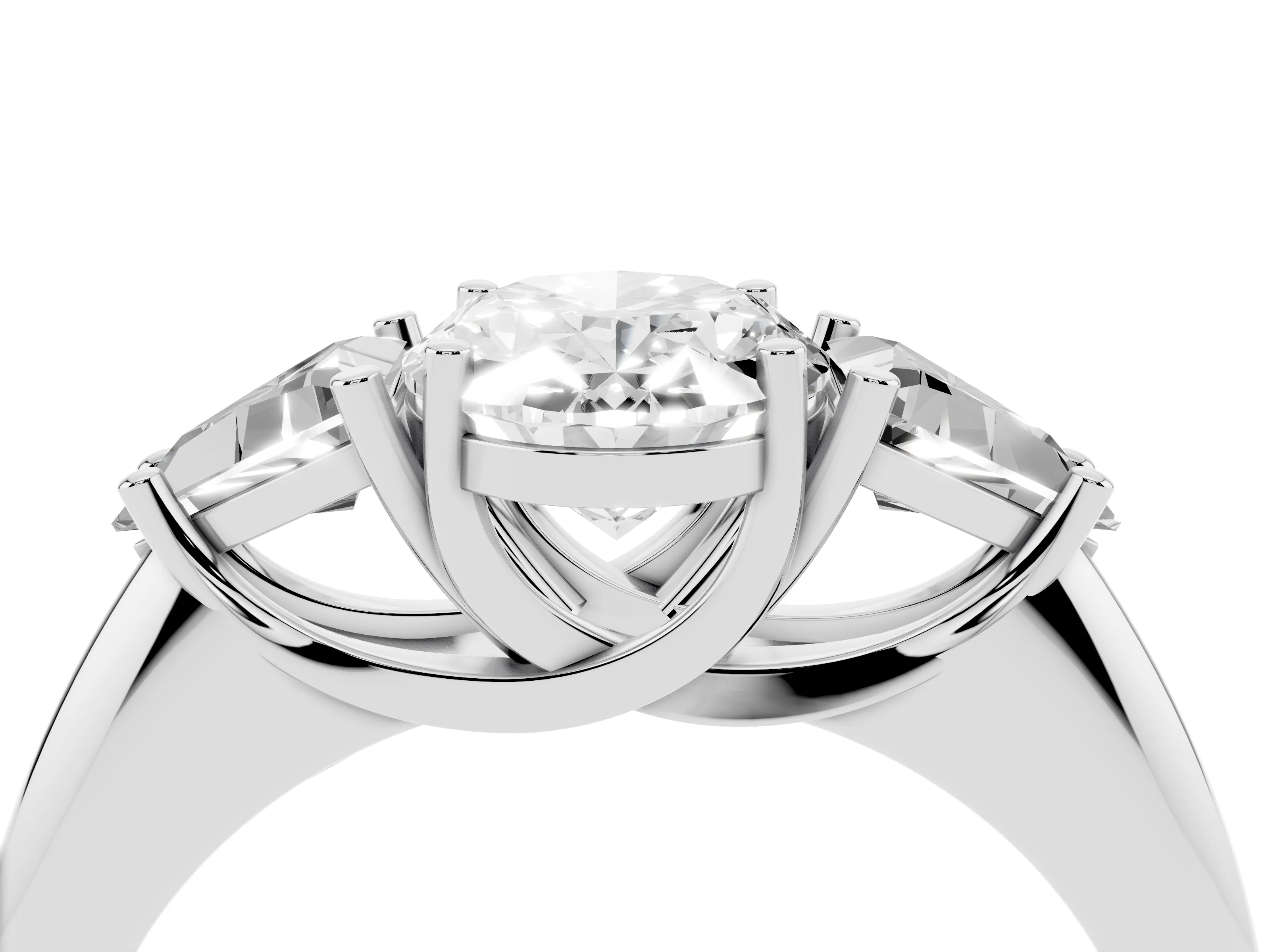 Oval Cut Diamond Three-Stone Engagement Ring Set in Silver with Trillion Side Stones