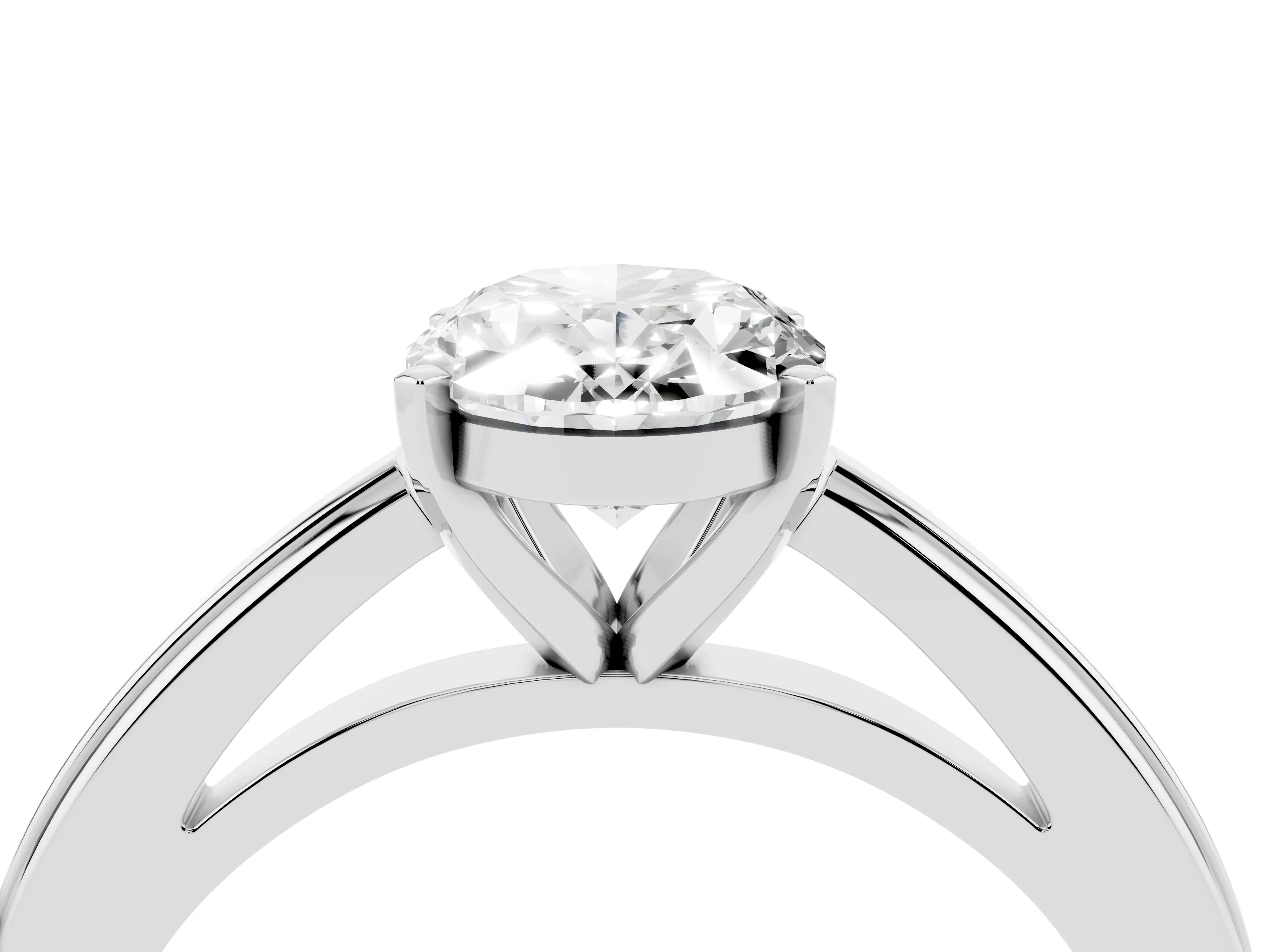 Oval Cut Diamond Solitaire Ring Set in White gold with Prong Setting and Classic Band