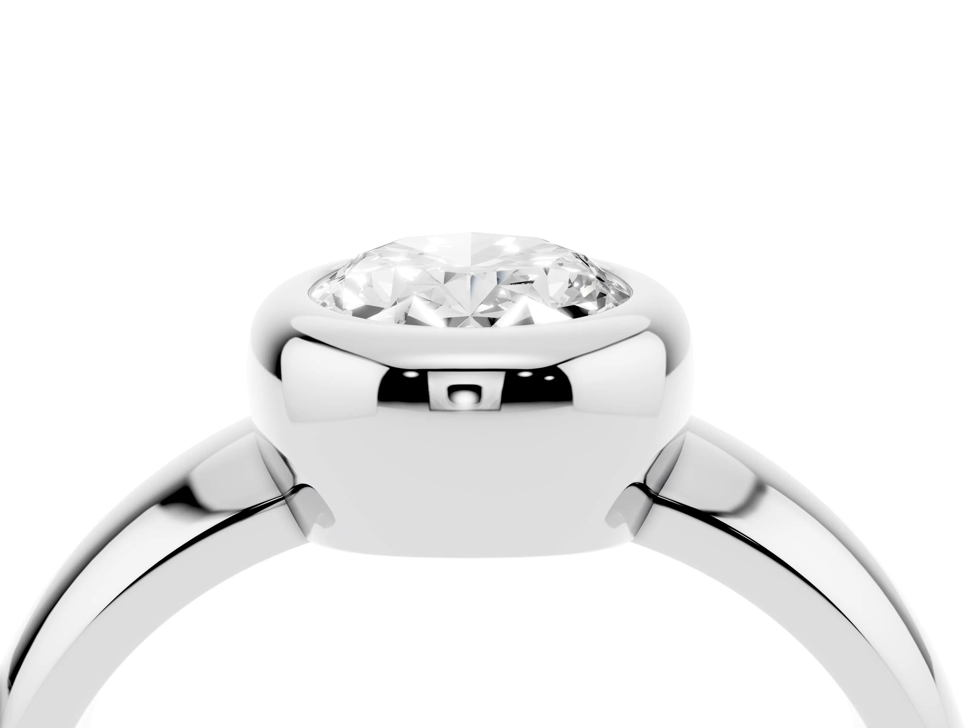 Bezel Set Oval Cut Diamond Solitaire Ring Set in Platinum with Wide Band