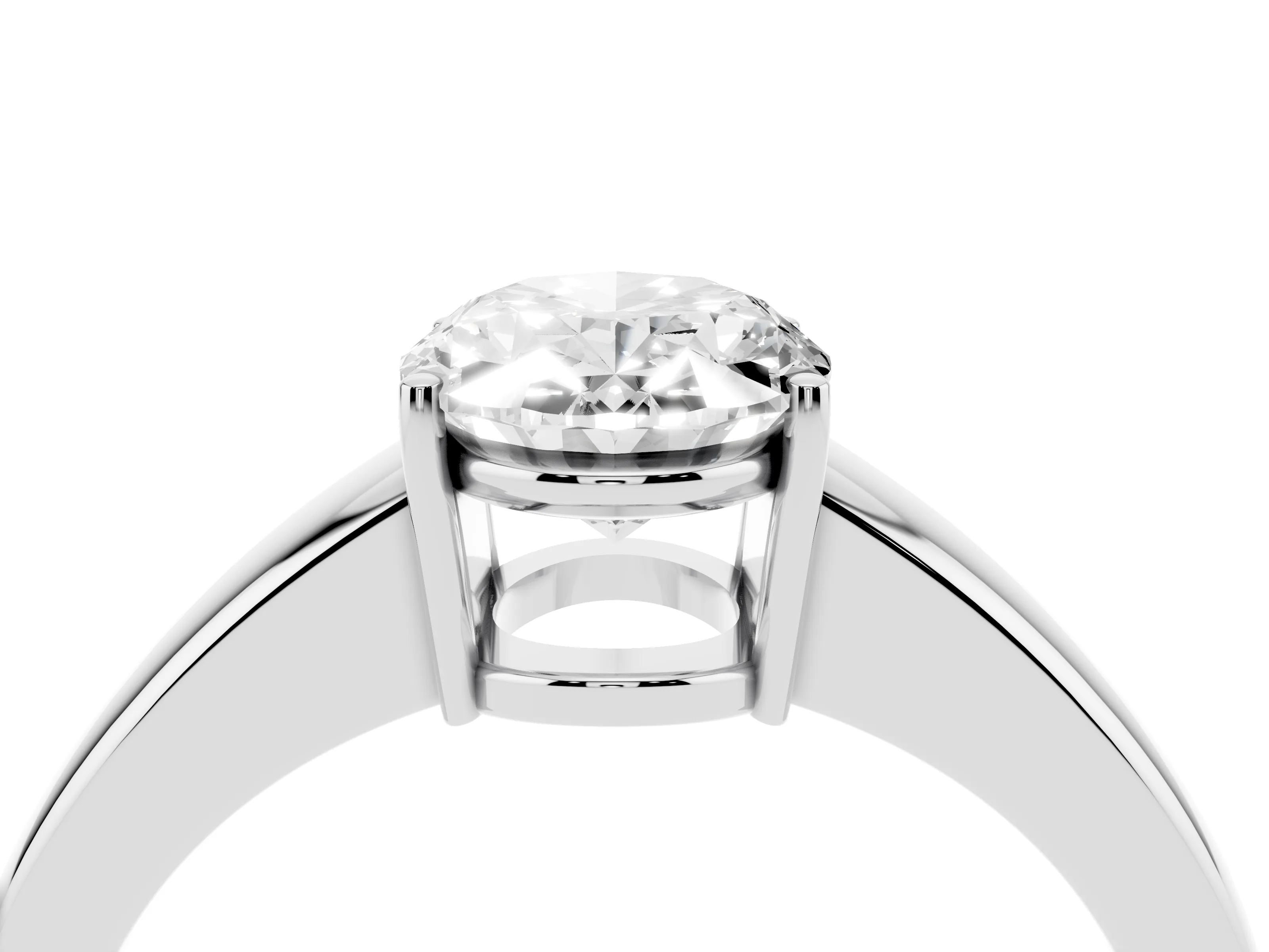 Oval Cut Diamond Solitaire Ring Set in Platinum with Tapered Band and Prong Setting