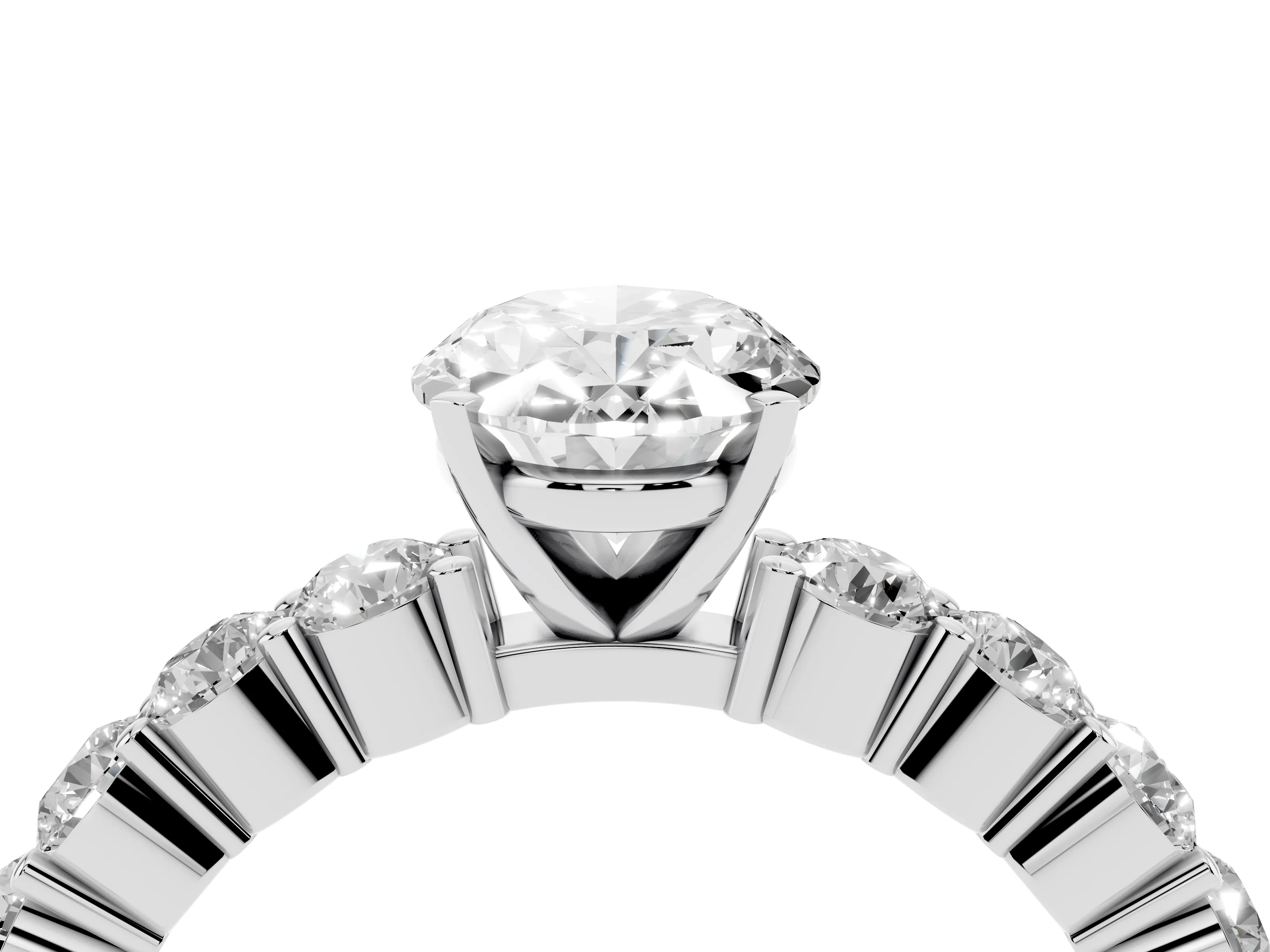 Oval Cut Diamond Solitaire Ring Set in Platinum with Shared Prong Round Side Stones