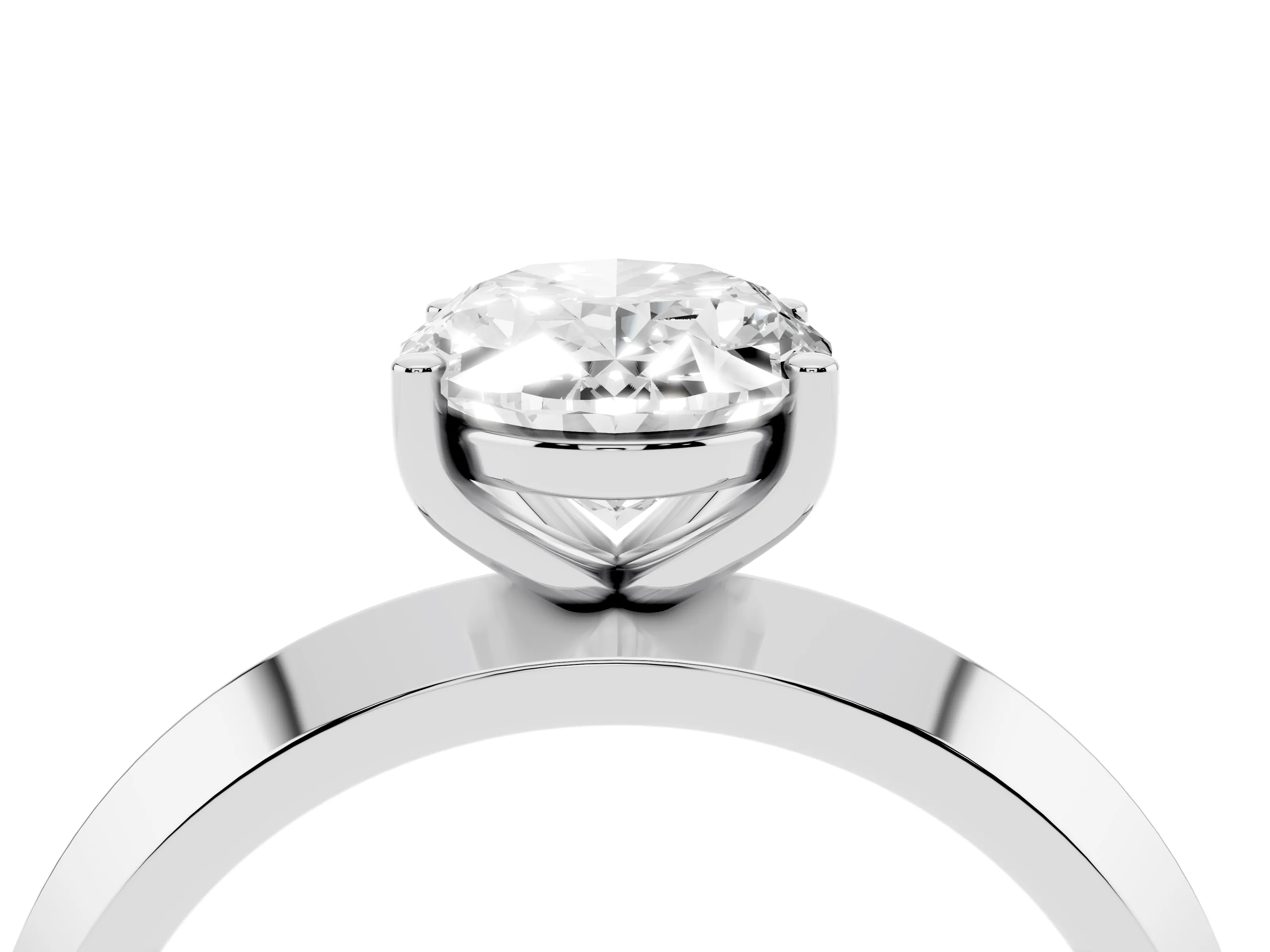 Oval Cut Diamond Solitaire Engagement Ring Set in Platinum with Flat Band and Prong Setting