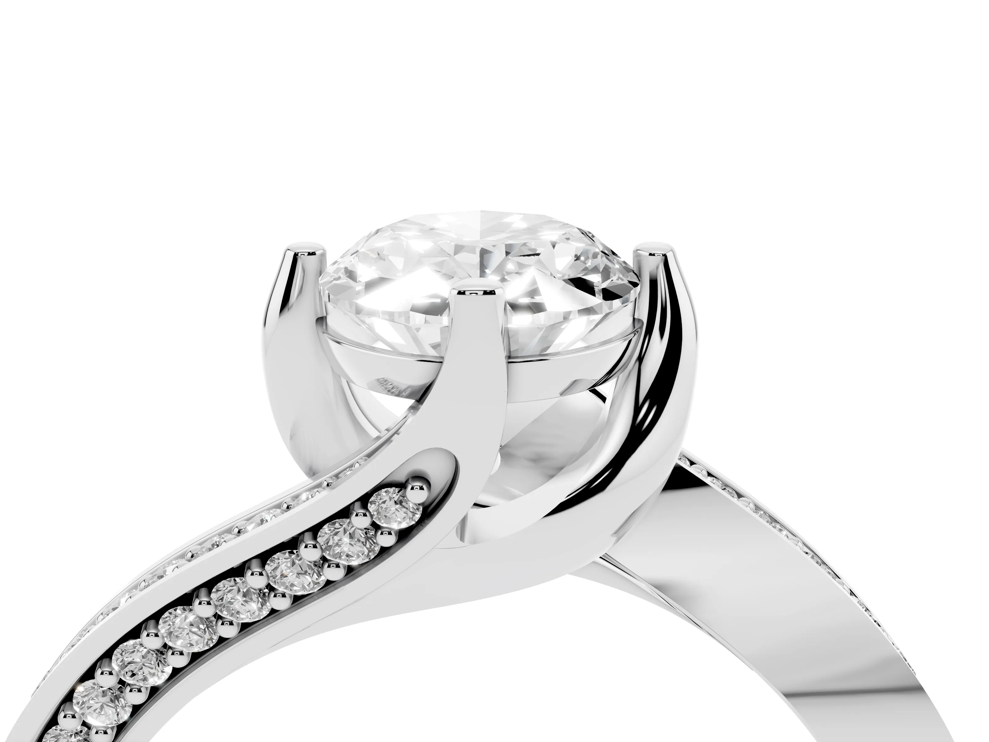 Oval Cut Diamond Solitaire Ring Set in White gold with Intertwined Pavé Twist Band
