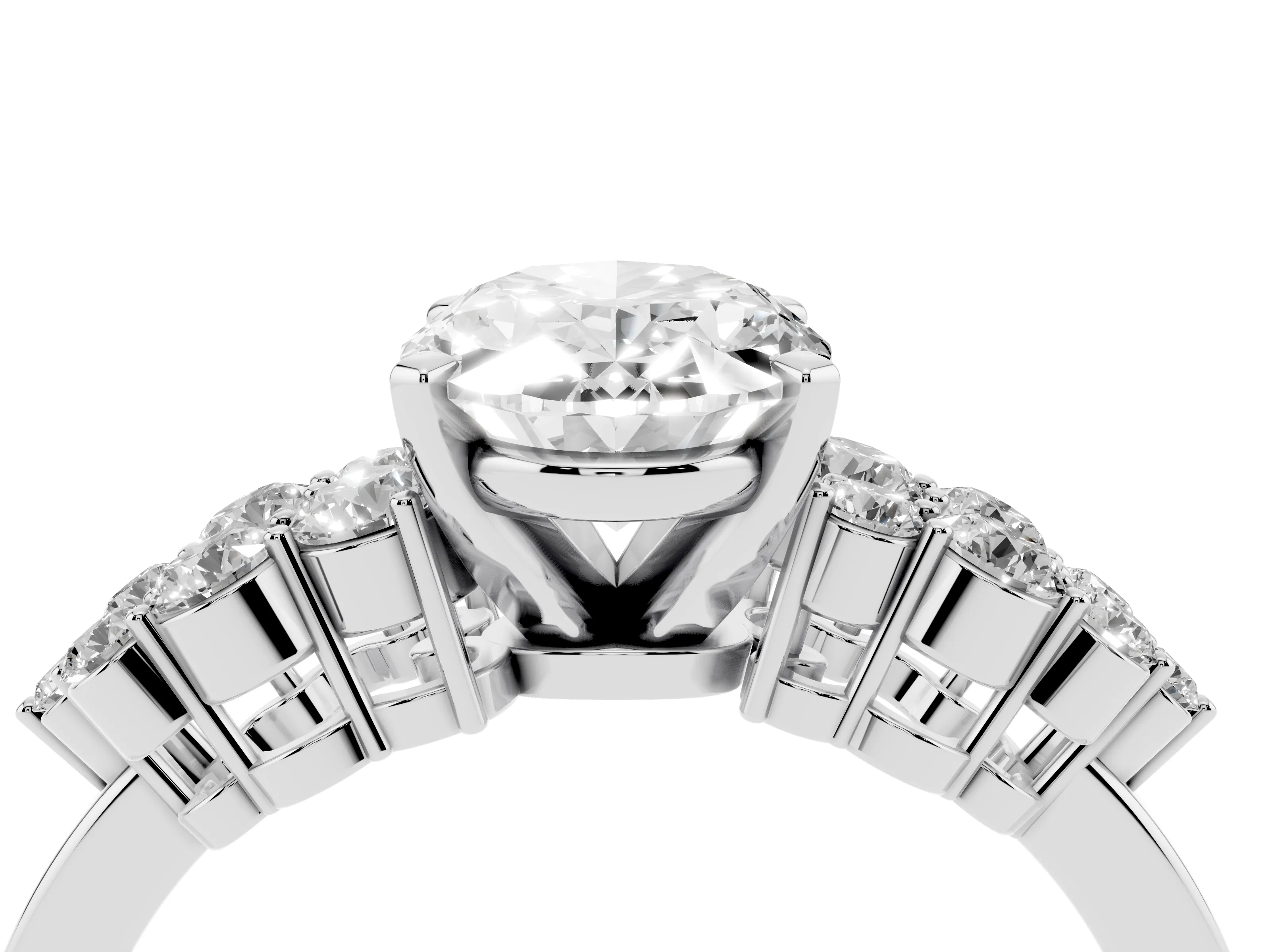Oval Cut Diamond Cluster Engagement Ring Set in White gold with Pavé Band and Prong Setting