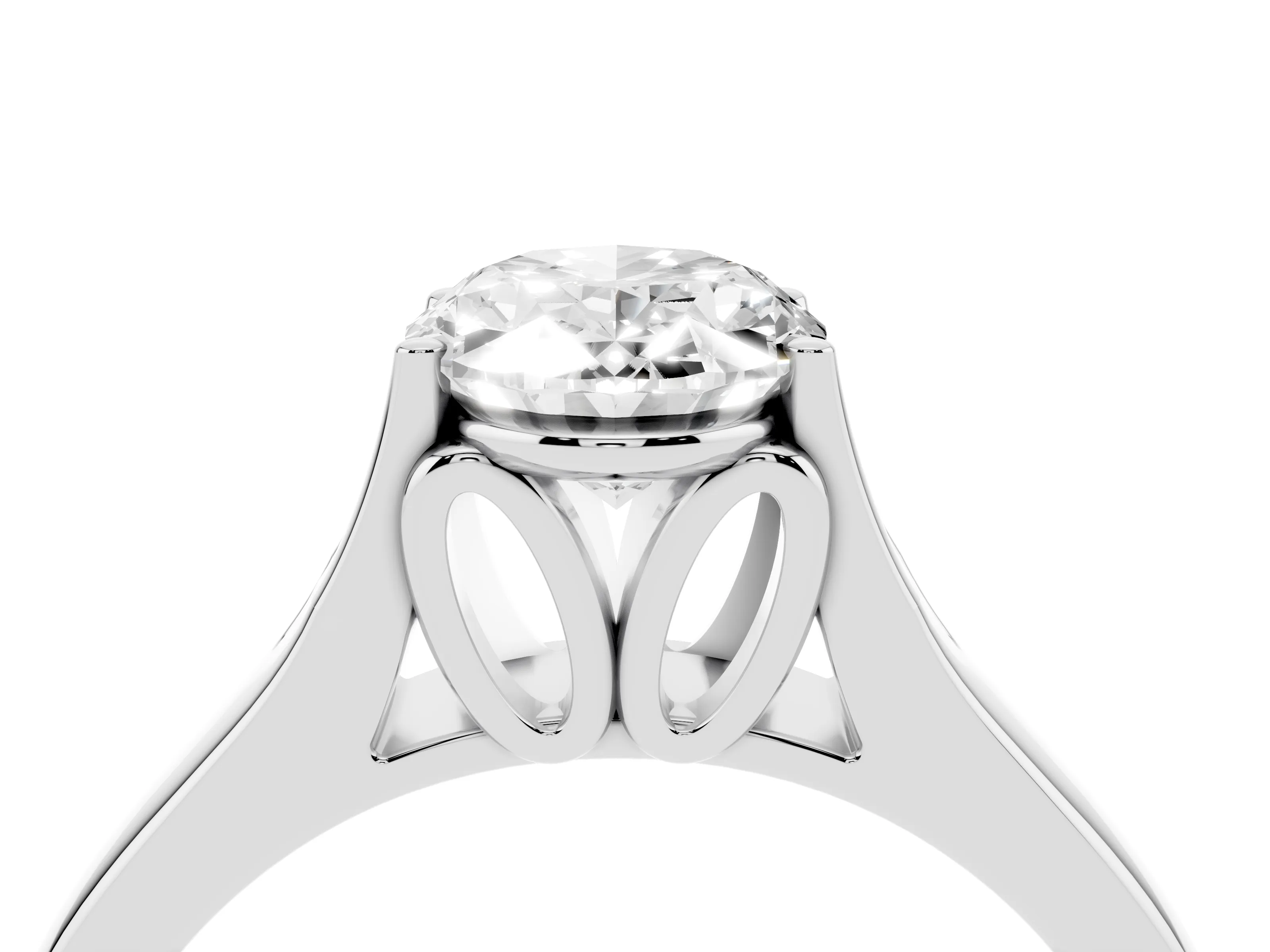 Oval Cut Diamond Solitaire Ring Set in White gold with Arched Cathedral Band and Prong Setting