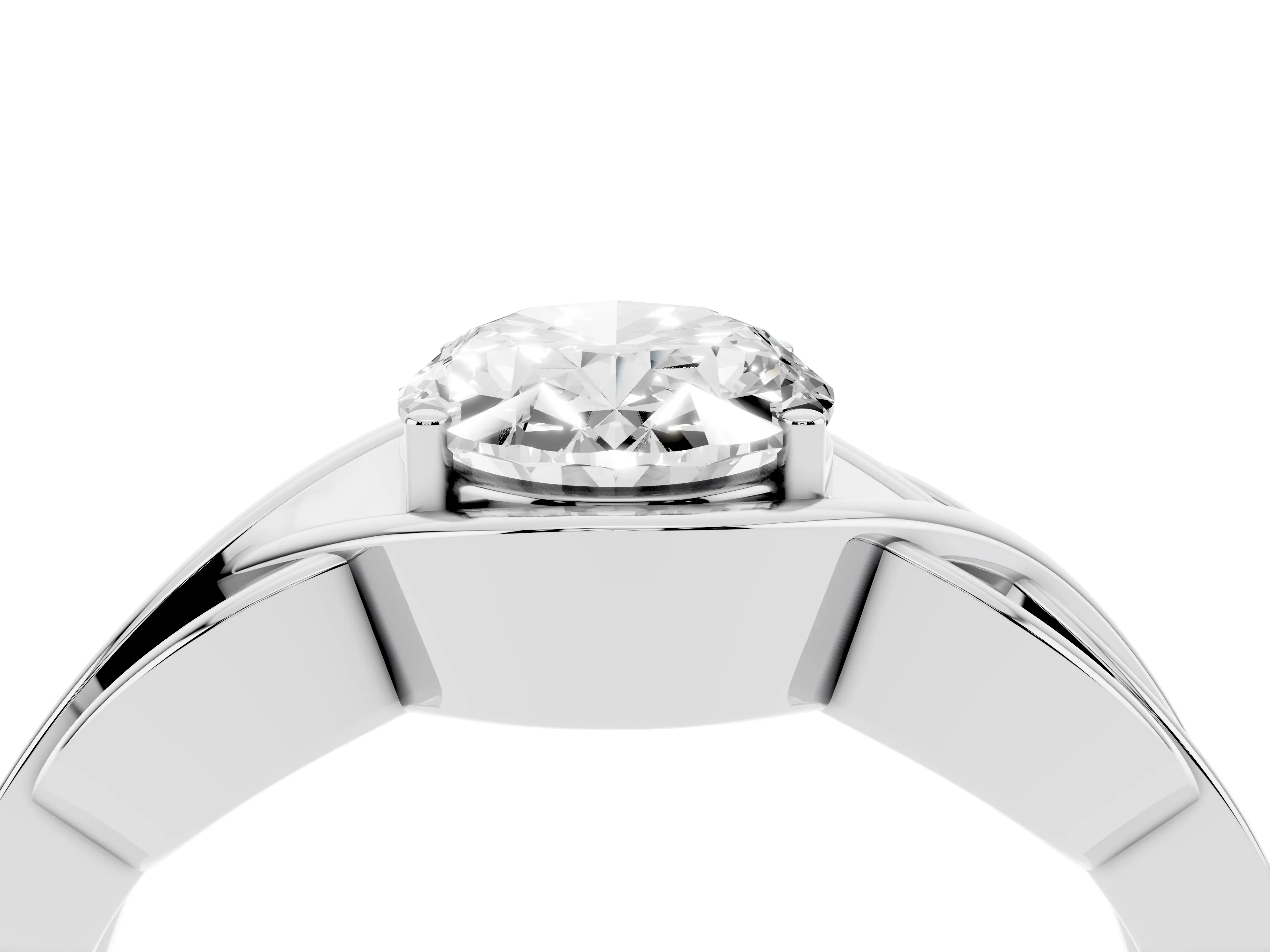 Oval Cut Diamond Solitaire Ring Set in Silver with Intertwined Band