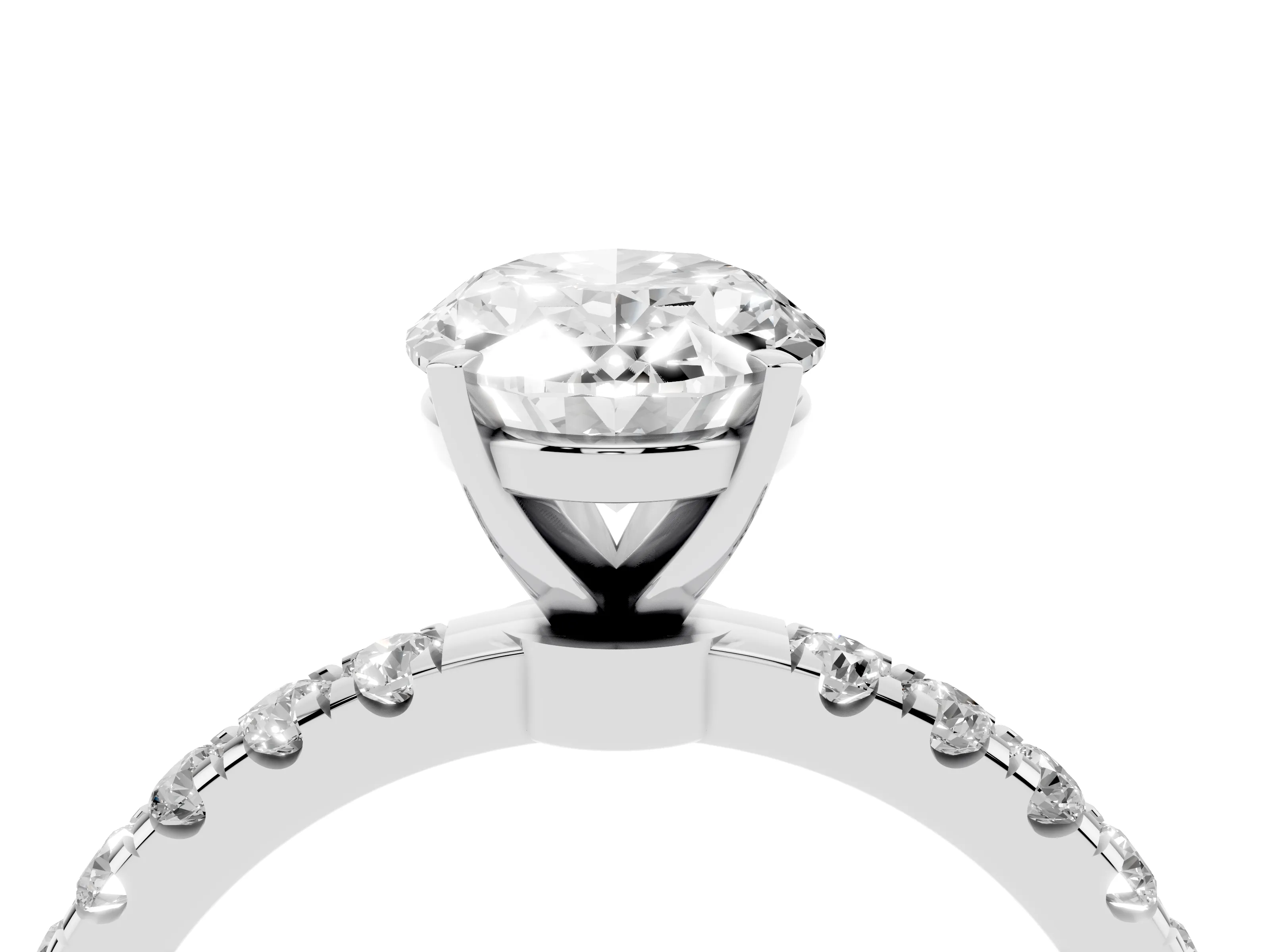 Oval Cut Diamond Solitaire Ring Set in White gold with Pavé Accents and Prong Setting