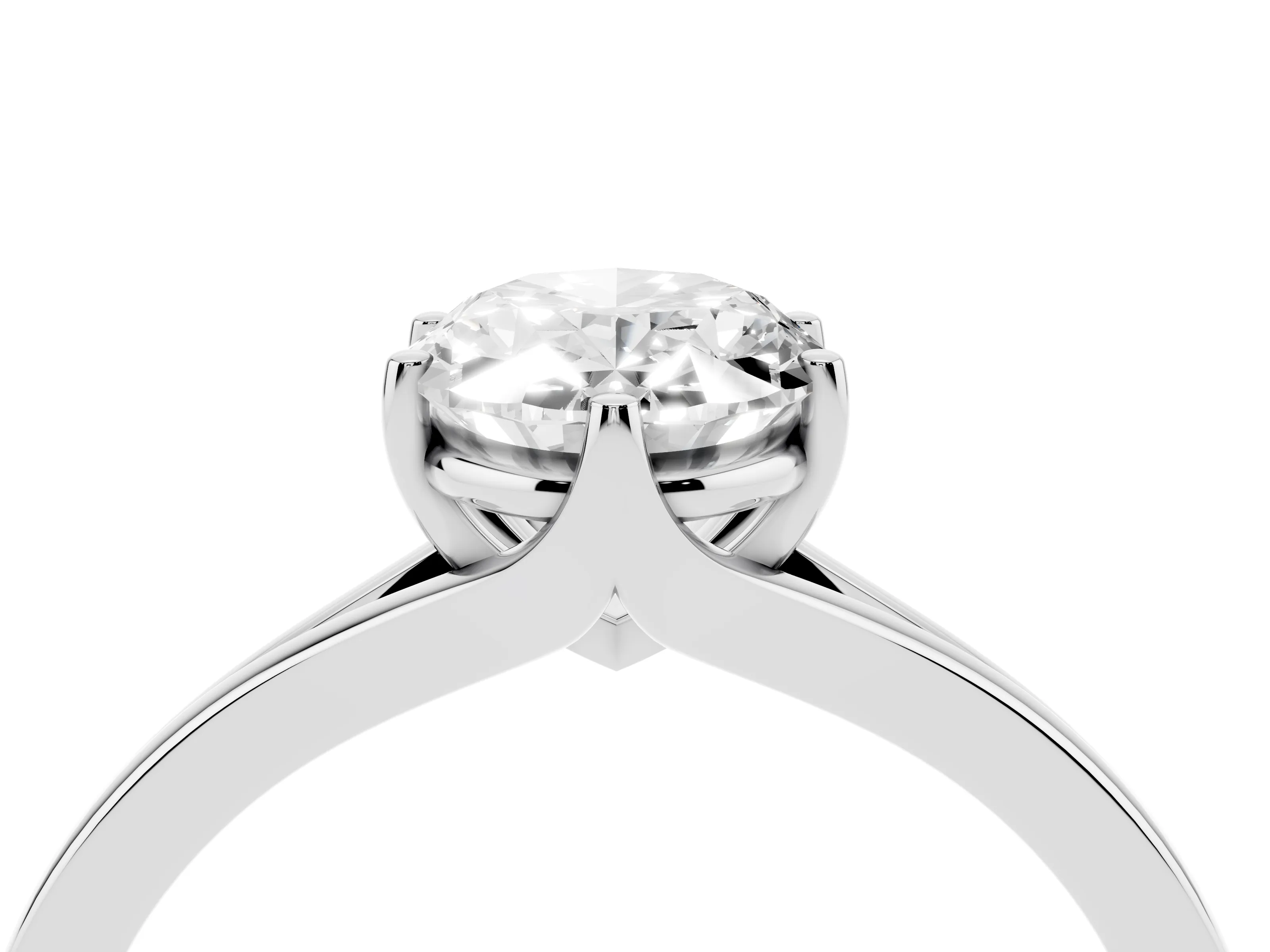 Oval Cut Diamond Solitaire Ring Set in Platinum with Polished Tapered Band and Prong Setting