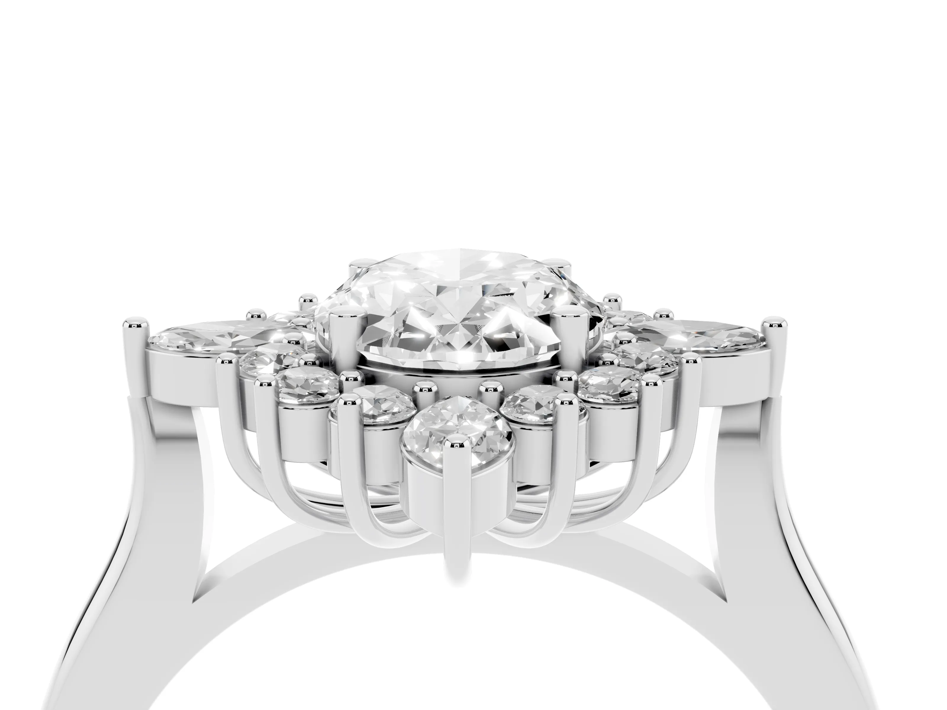 Oval Cut Diamond Cluster Halo Ring Set in Platinum with Marquise and Round Accents