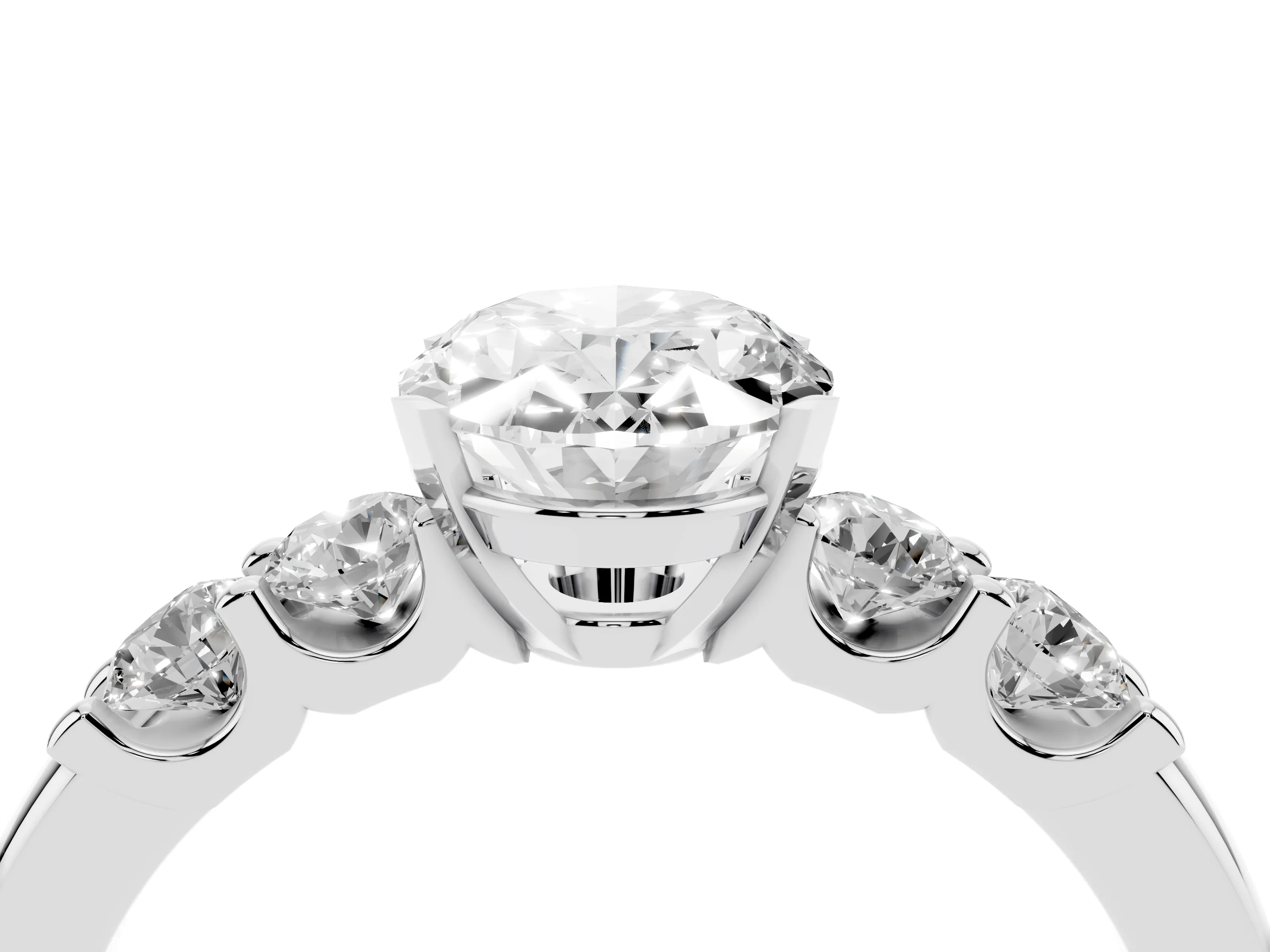 Oval Cut Diamond Five-Stone Prong Set Engagement Ring Set in Platinum with Channel Band