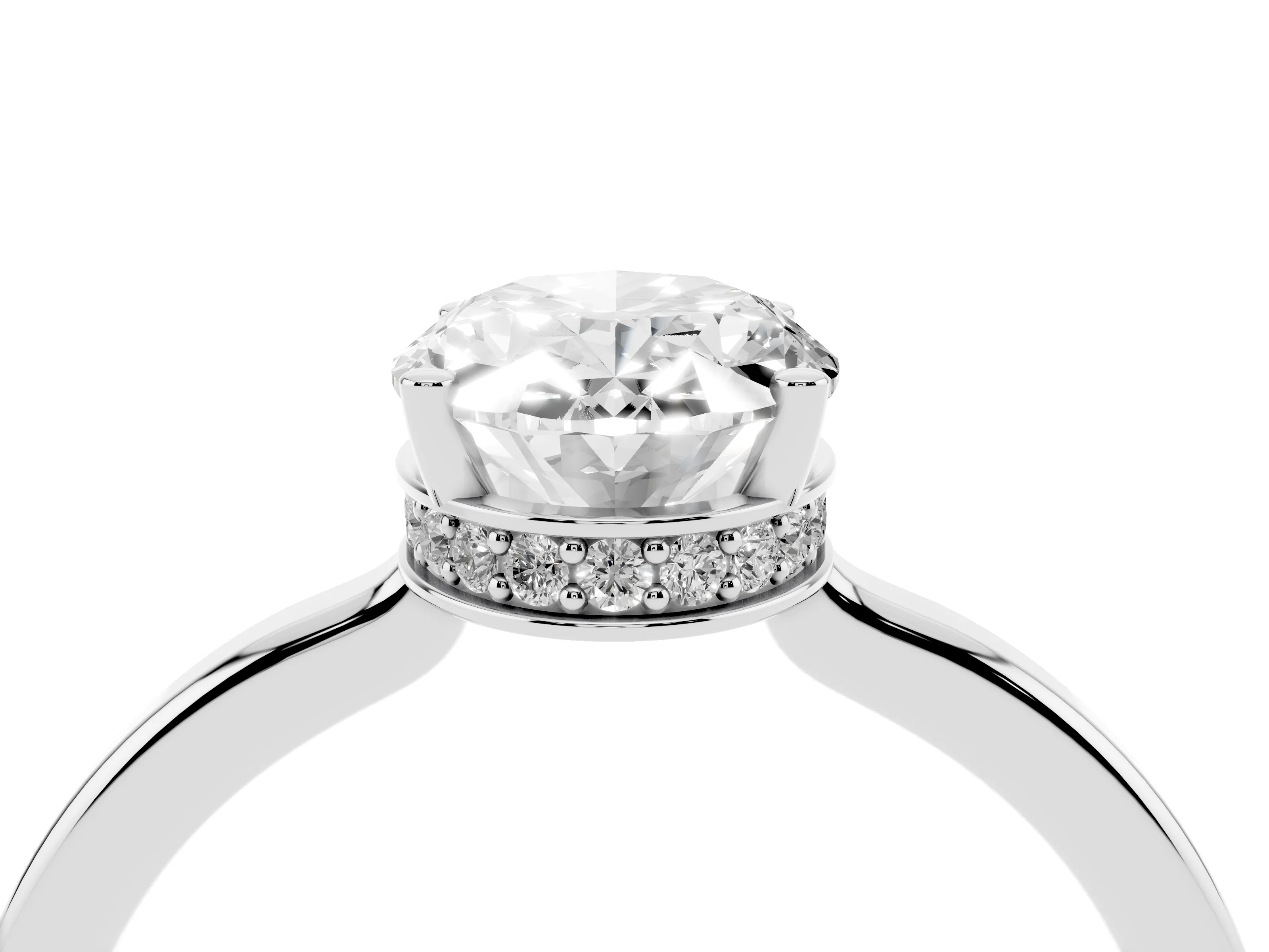 Oval Cut Diamond Solitaire Engagement Ring Set in Silver with Prong Setting on a Plain Band