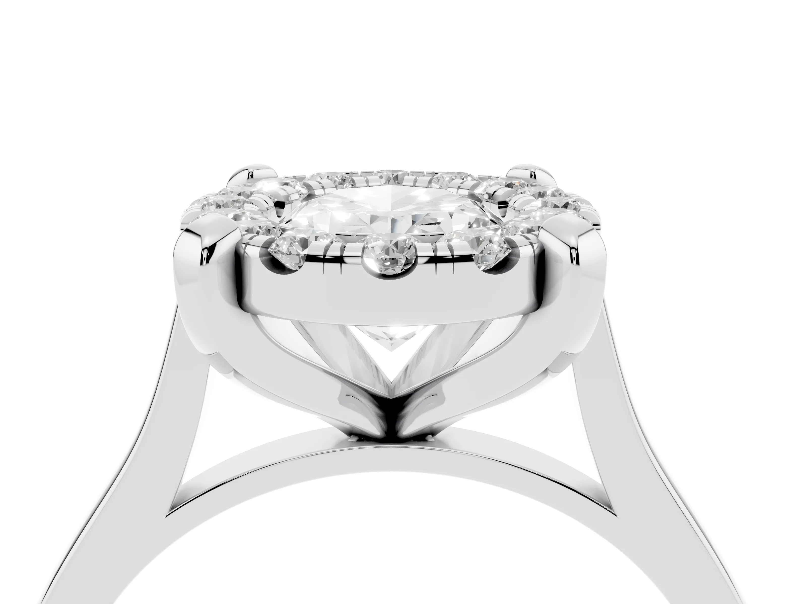Oval Cut Diamond Cluster Halo Solitaire Ring Set in White gold with Prong Setting