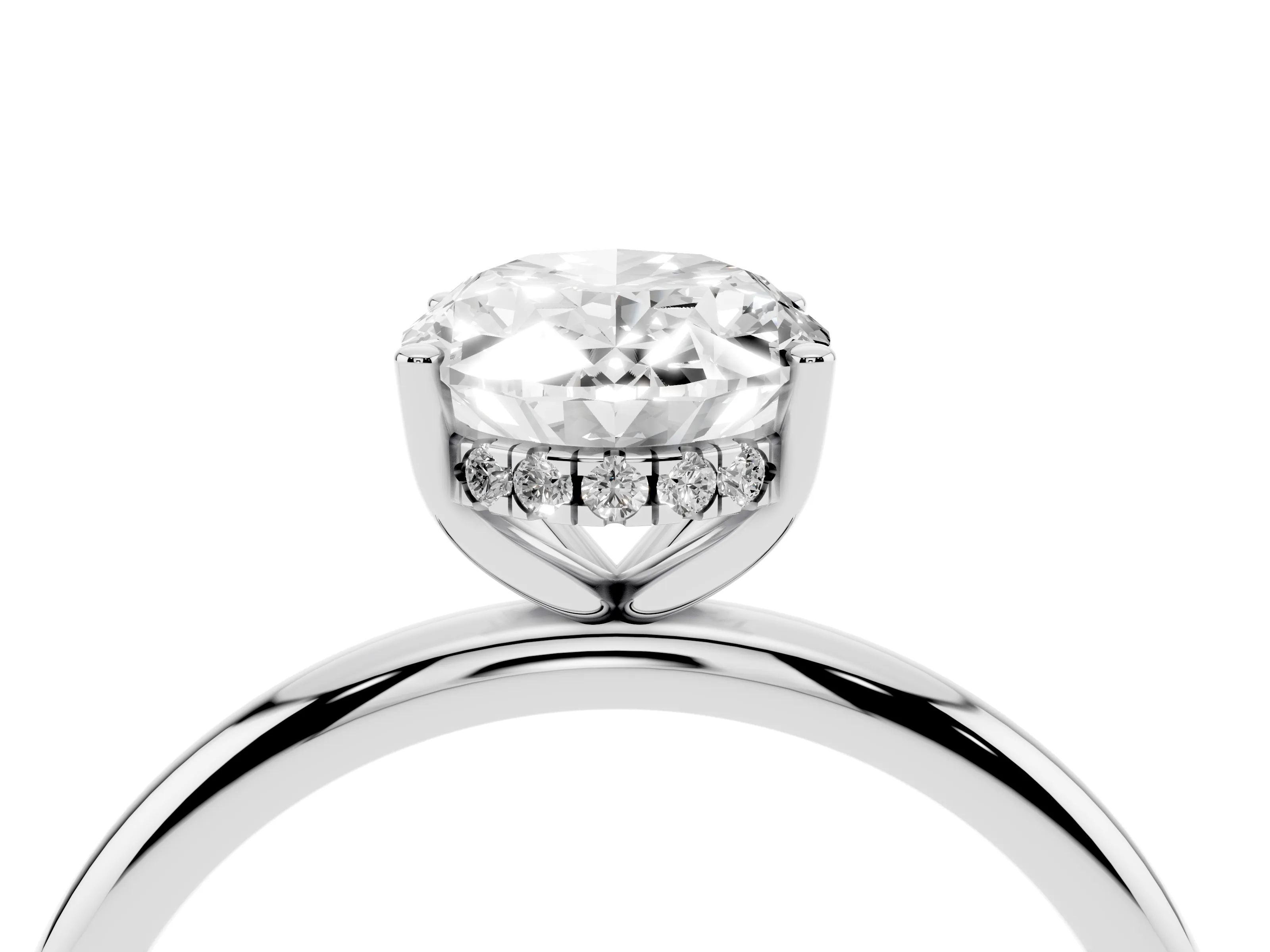 Oval Cut Diamond Solitaire Engagement Ring Set in Platinum with Prong Setting and Polished Band