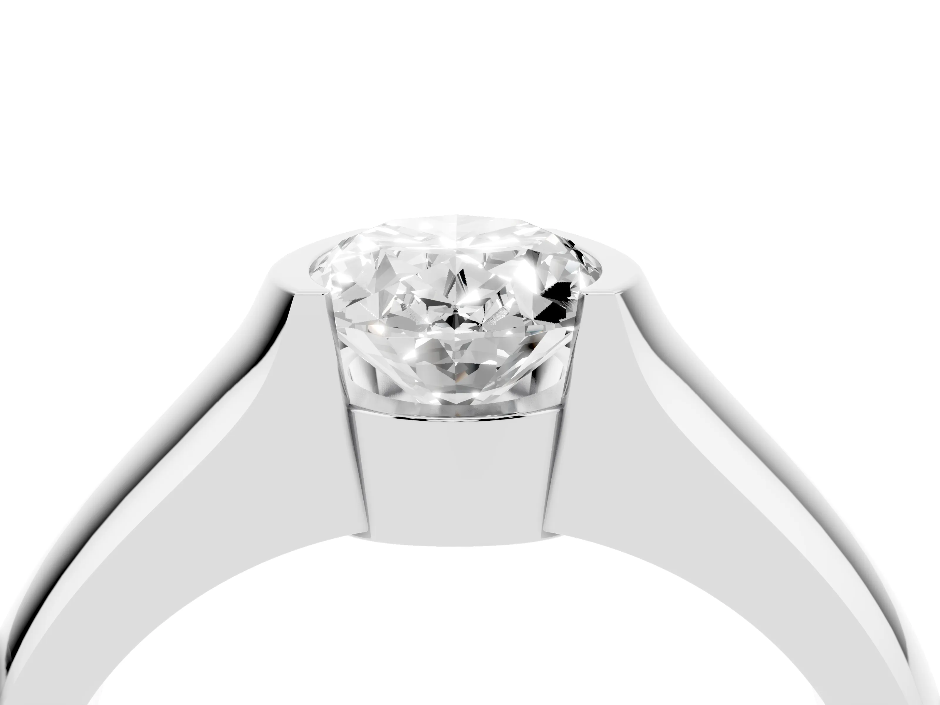 Oval Cut Diamond Bezel Solitaire Ring Set in White gold with Wide Band