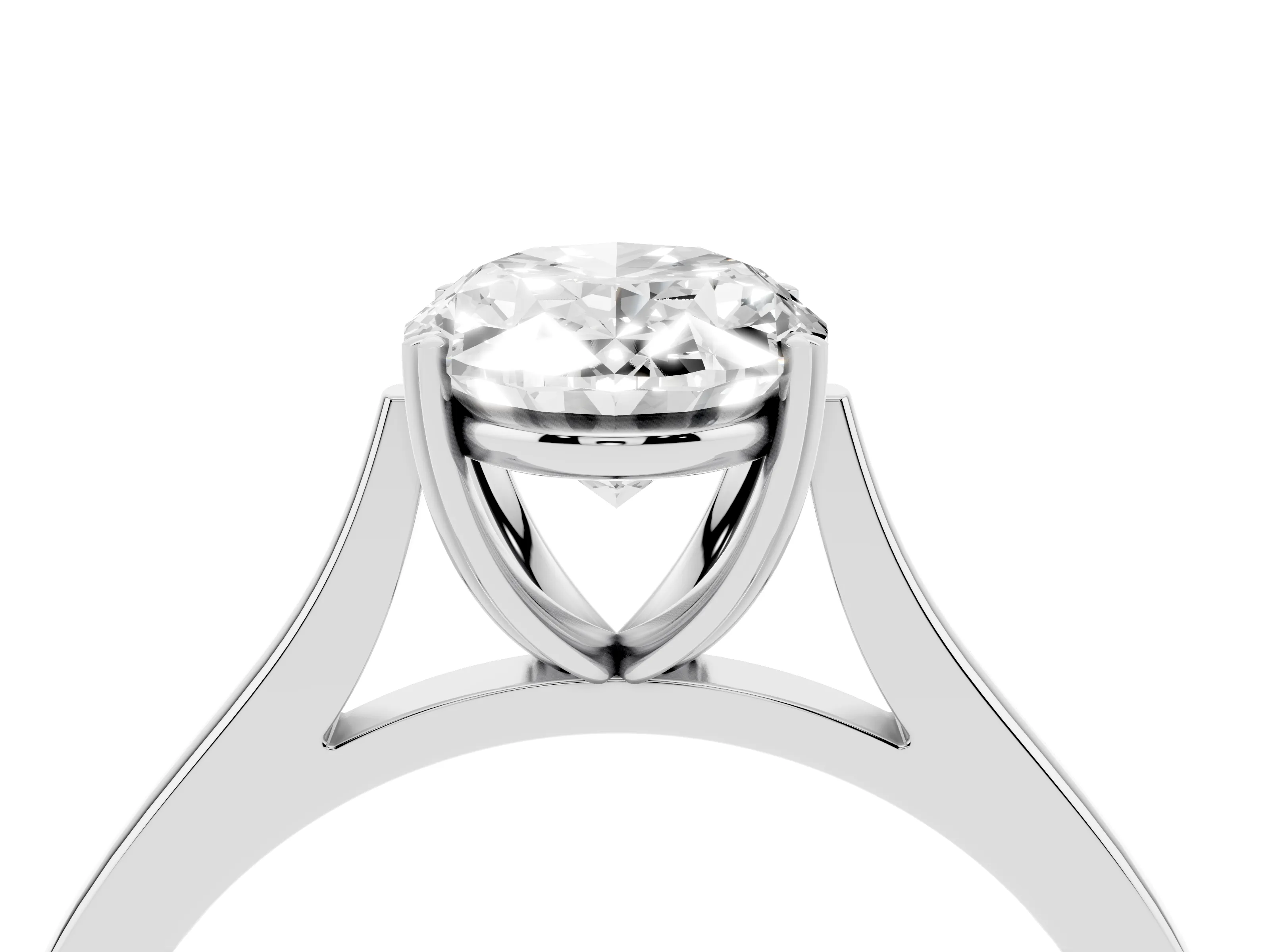 Oval Cut Diamond Solitaire Heart Prong Engagement Ring Set in Platinum with Tapered Band