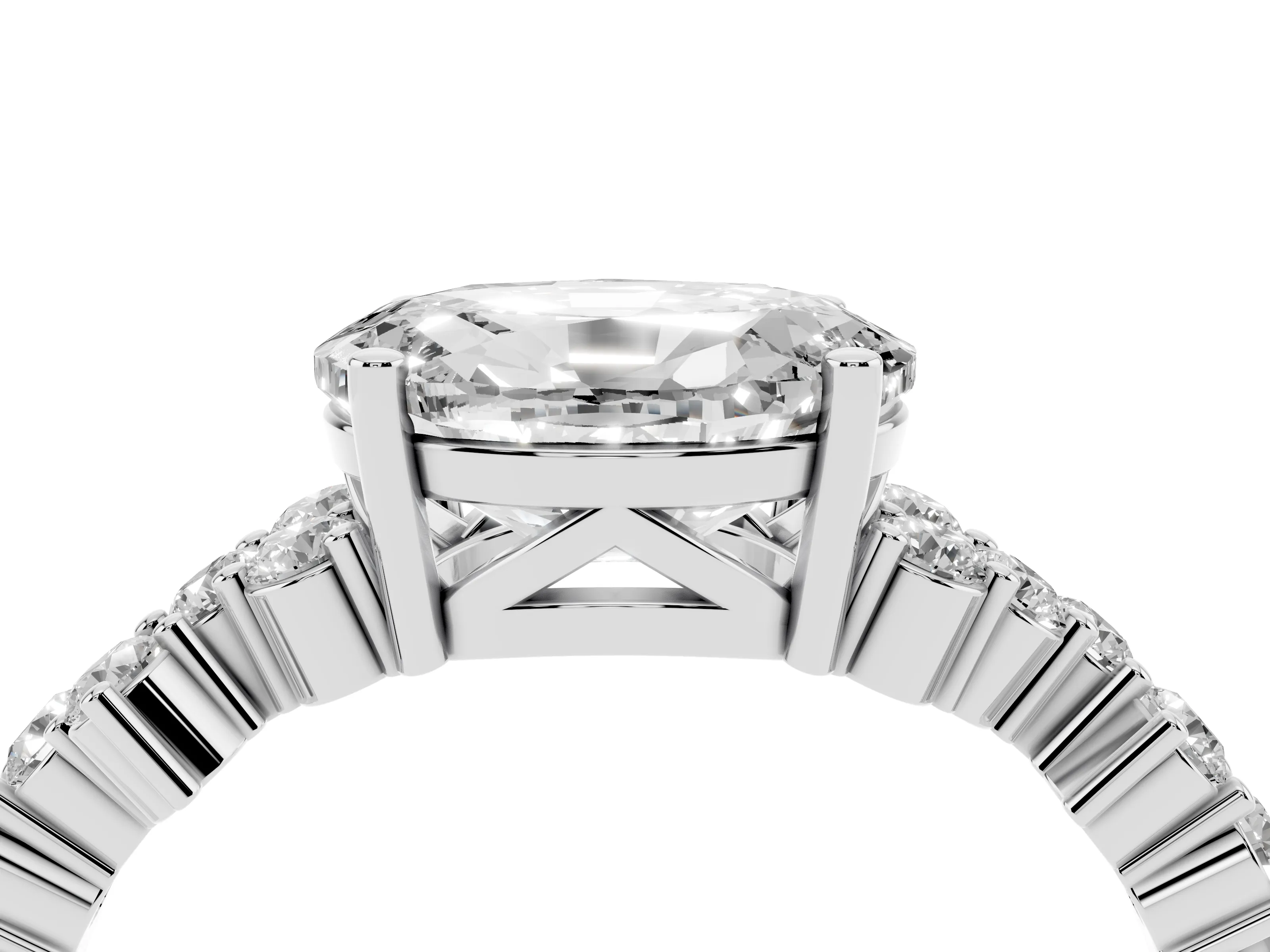 Oval Cut Diamond Ring Set in White gold with Scattered Round Accents