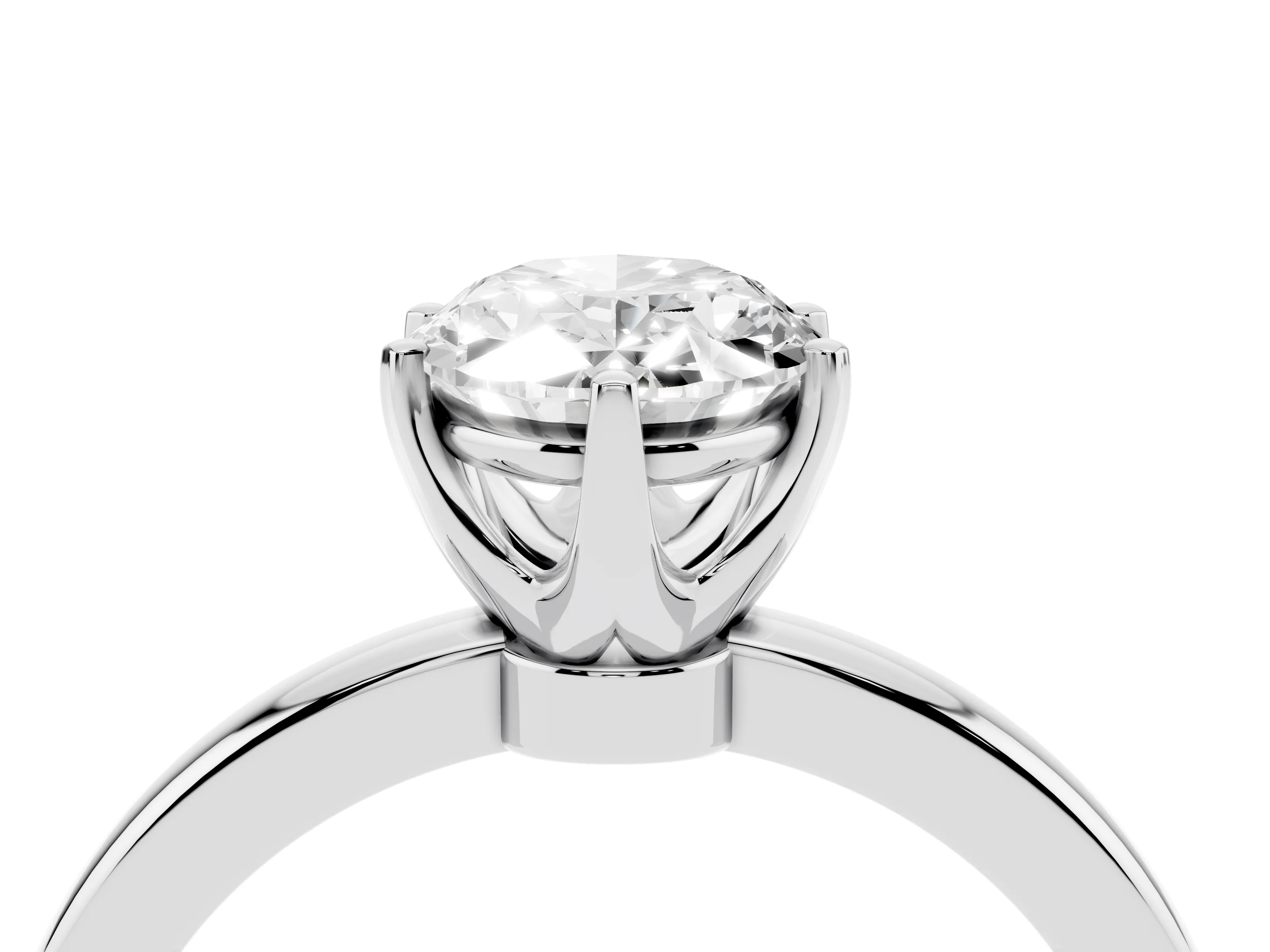 Oval Cut Diamond Solitaire Ring Set in White gold with Raised Prong Setting on a Classic Band
