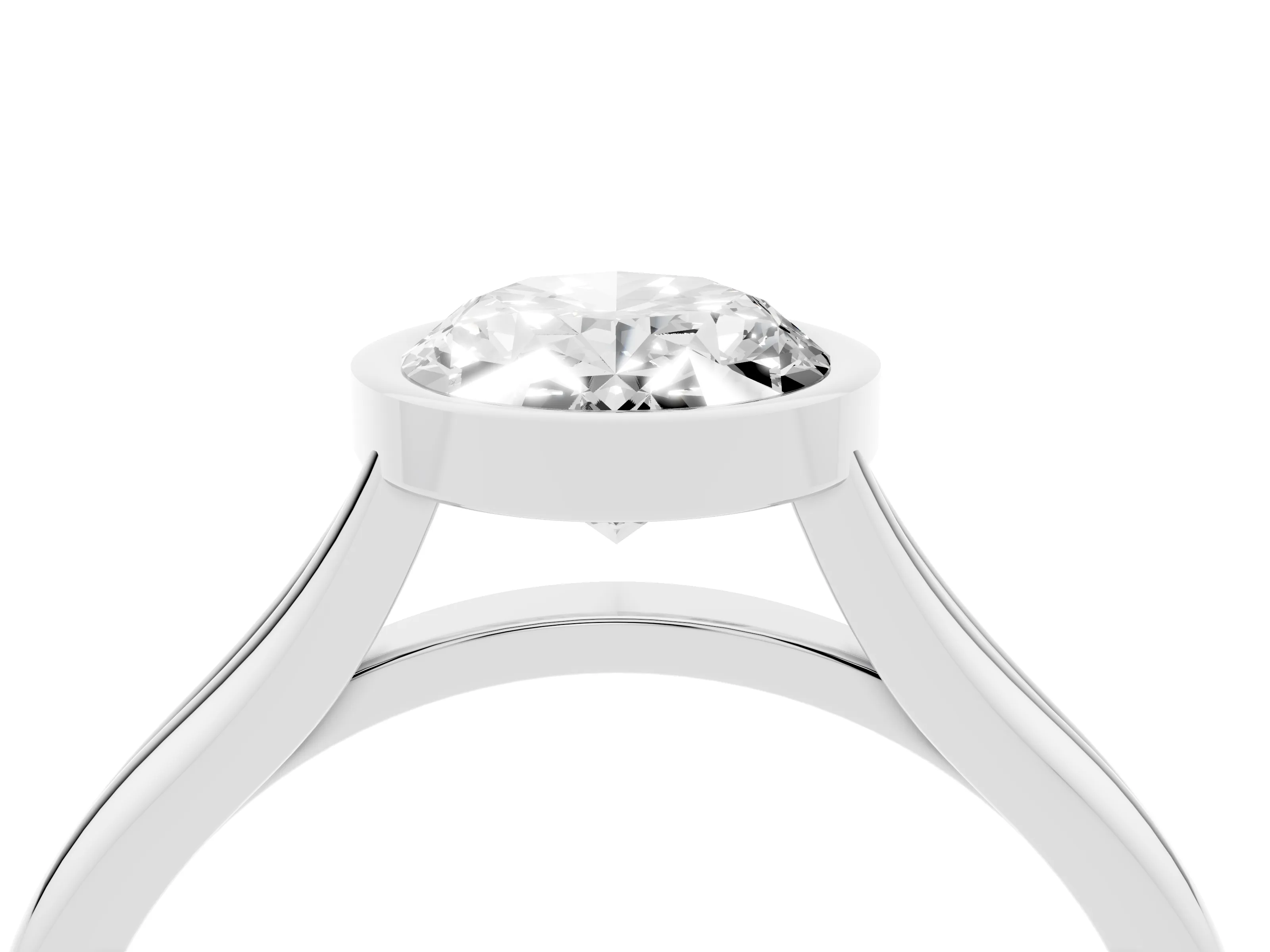 Bezel Set Oval Cut Diamond Solitaire Ring Set in Platinum with Tapered Band