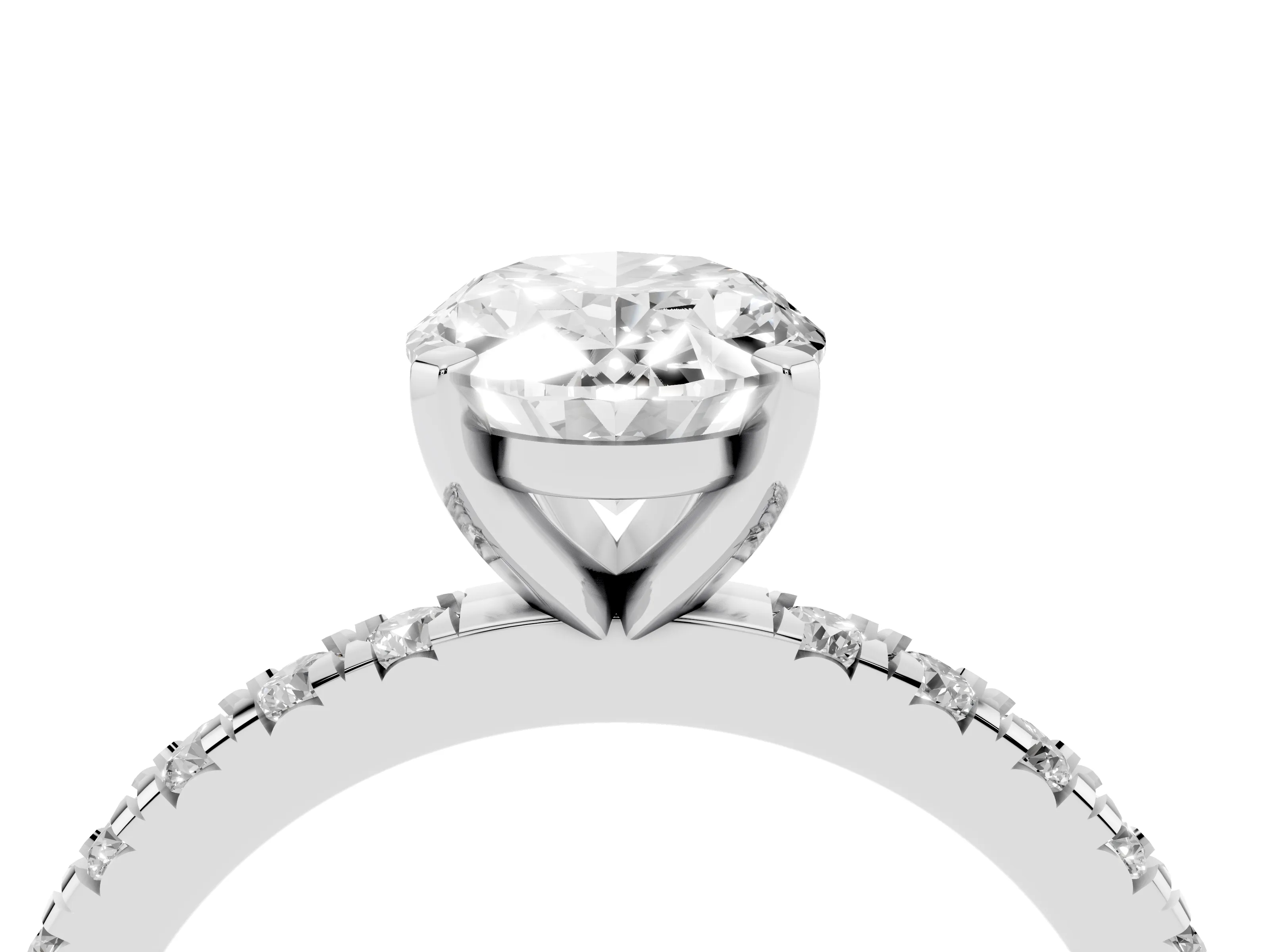 Oval Cut Diamond Pavé Band Solitaire Set in Platinum with Prong Setting