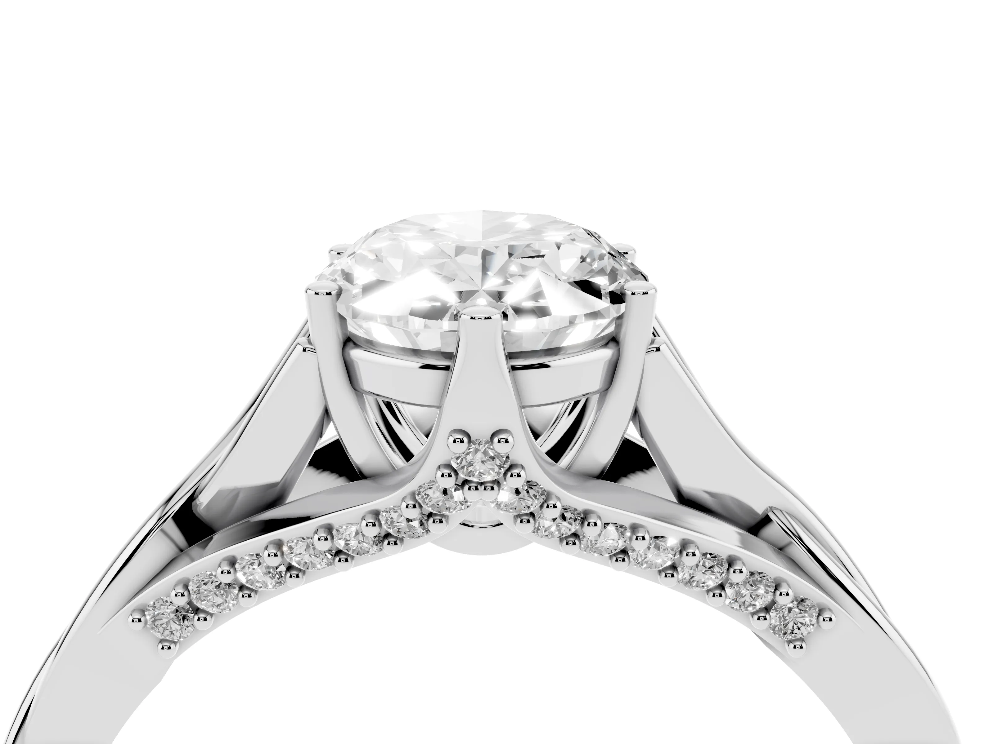 Oval Cut Diamond Intertwined Twist Band Solitaire Ring Set in White gold with Prong Setting