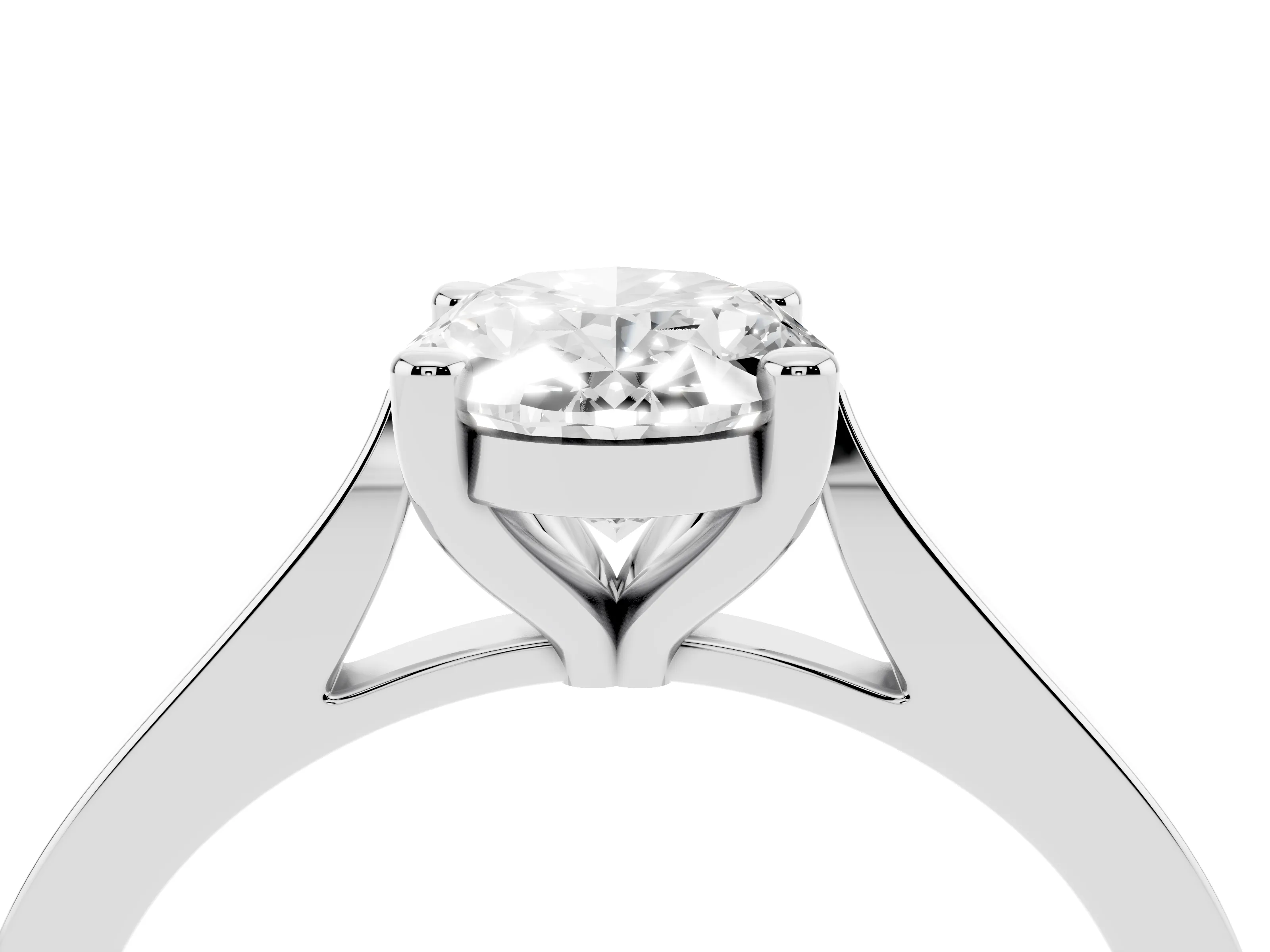 Oval Cut Diamond Solitaire Ring Set in Silver with Prong Setting and Tapered Band