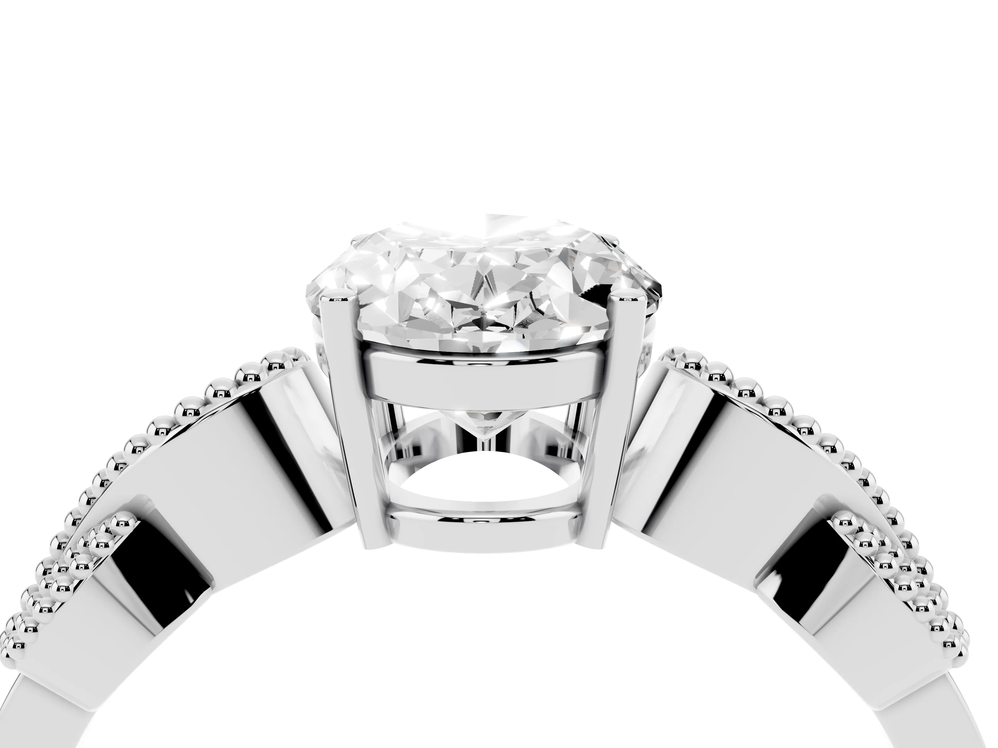 Oval Cut Diamond Milgrain Leaf Band Solitaire Ring Set in Platinum with Accent Stones and Prong Setting