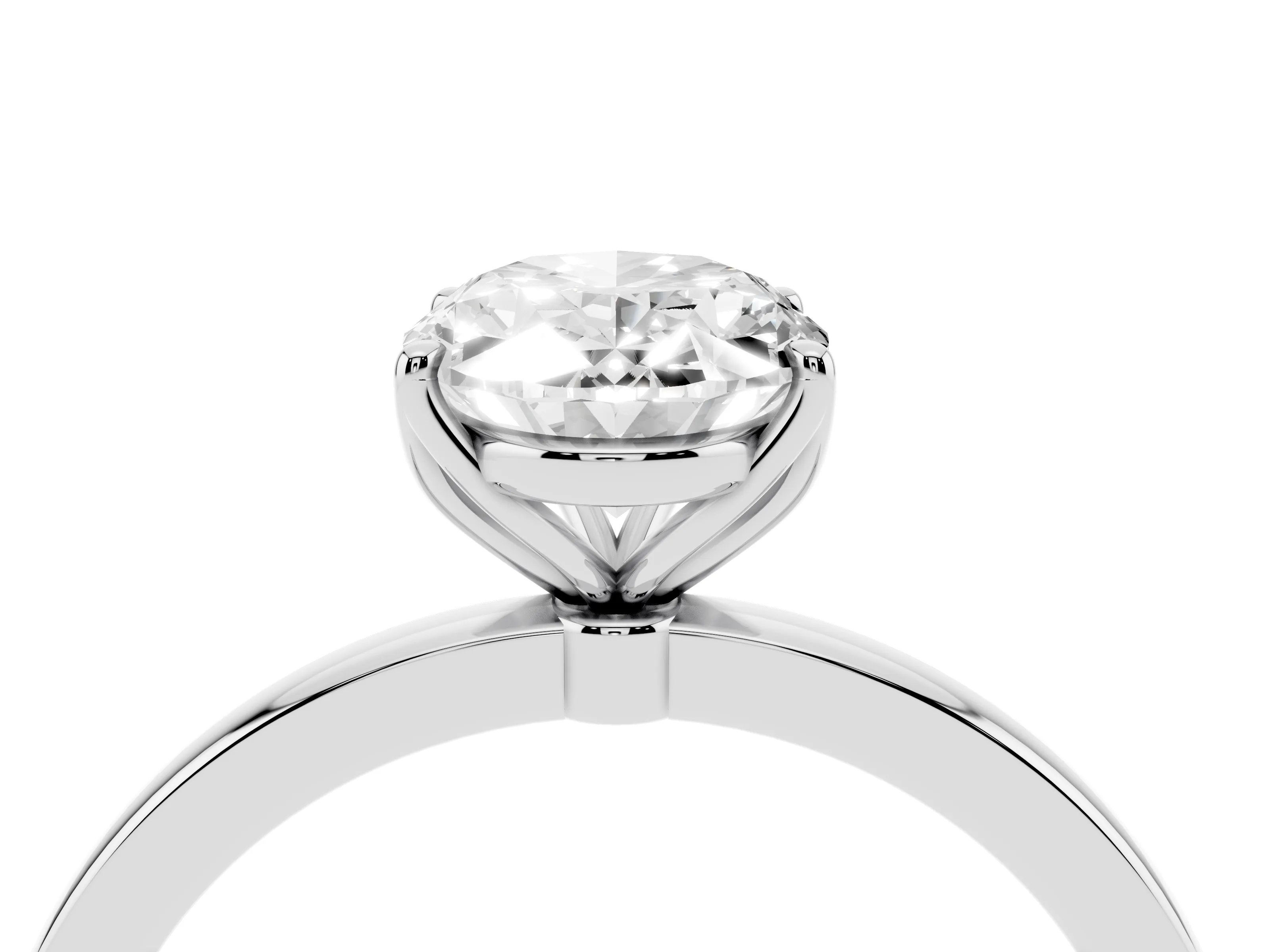 Oval Cut Diamond Solitaire Ring Set in Silver with Prong Setting and Thin Polished Band