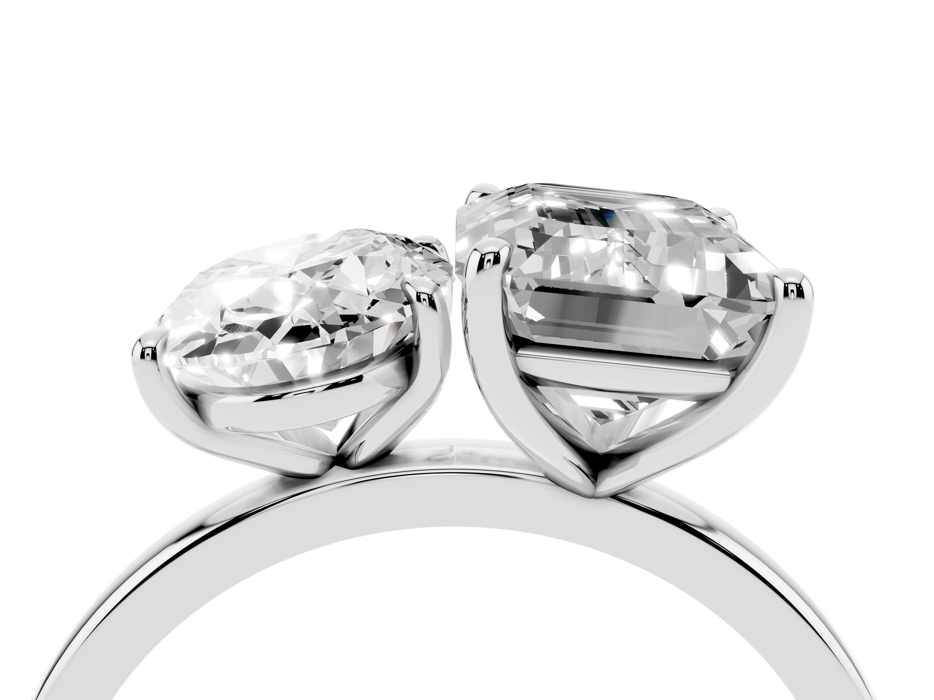 Oval Cut and Emerald Cut Toi Moi Ring Set in White gold with Prong Setting