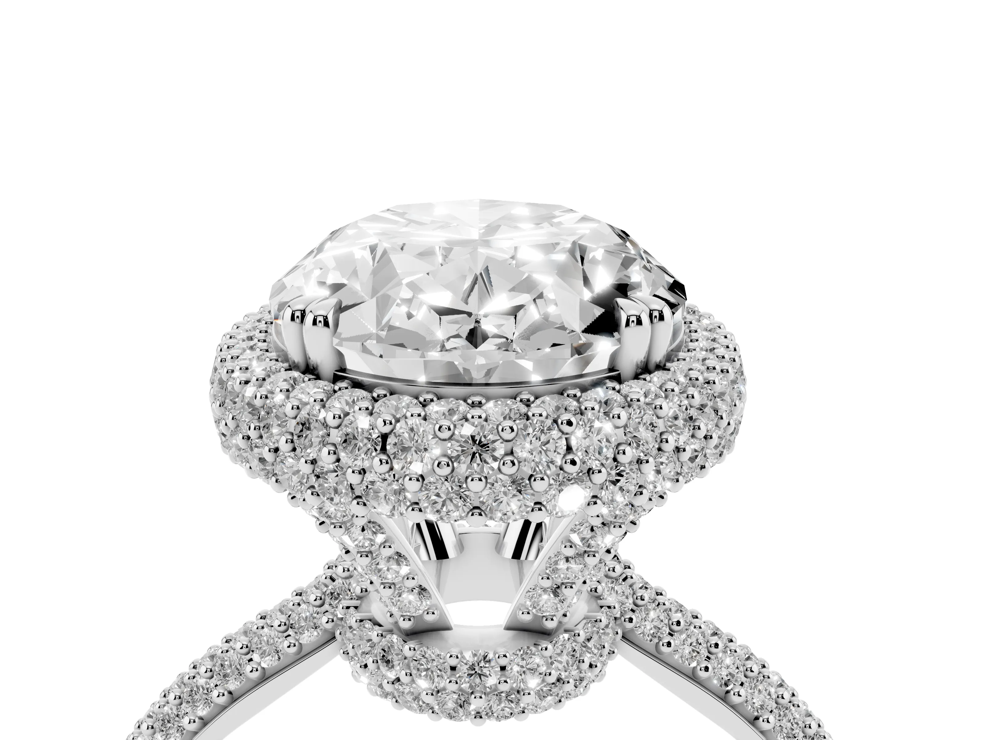 Oval Diamond Halo Ring Set in Platinum with Round Accent Halo and Pavé Band