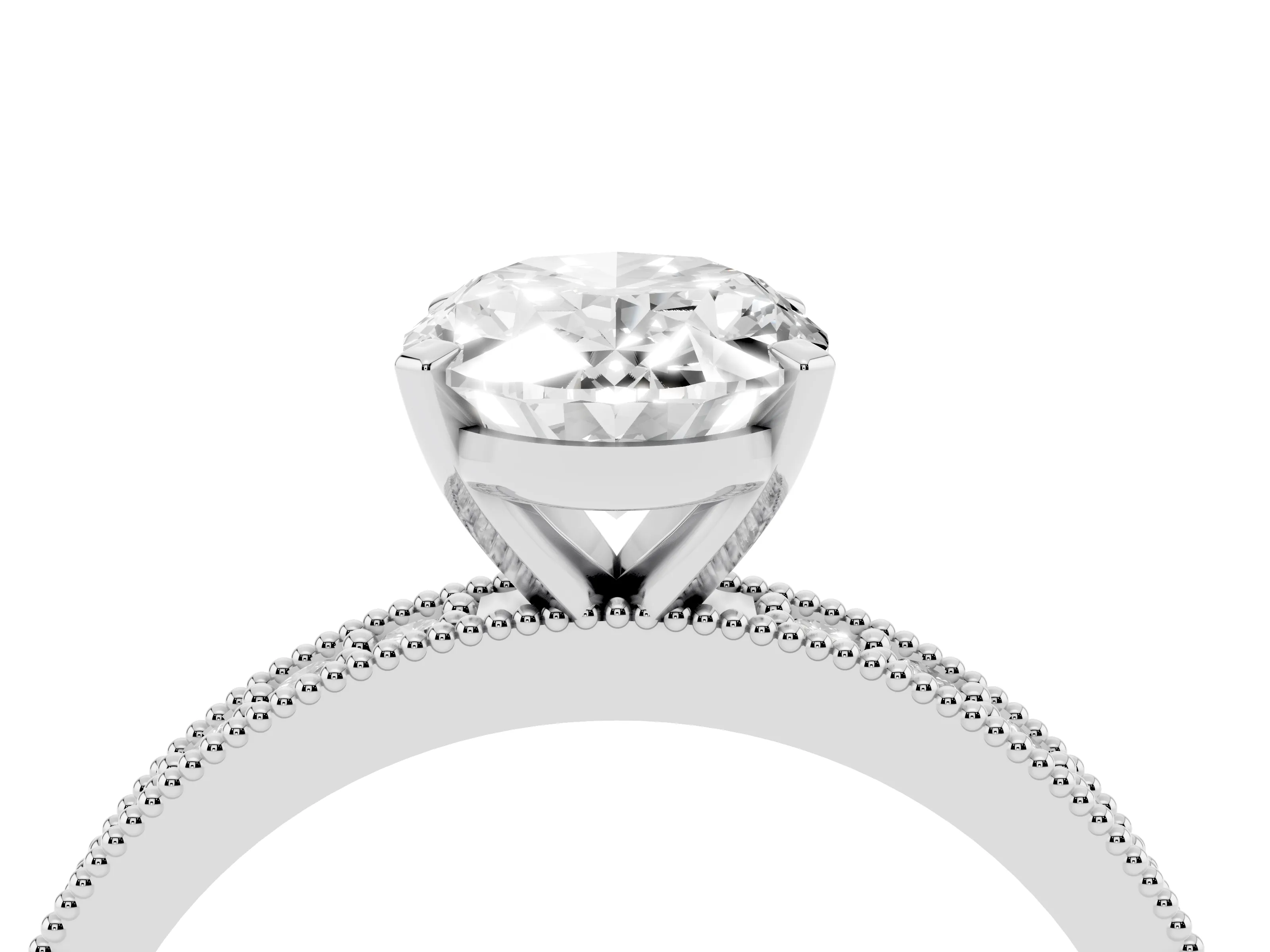 Oval Cut Diamond Milgrain Pavé Engagement Ring Set in Platinum with Prong Setting