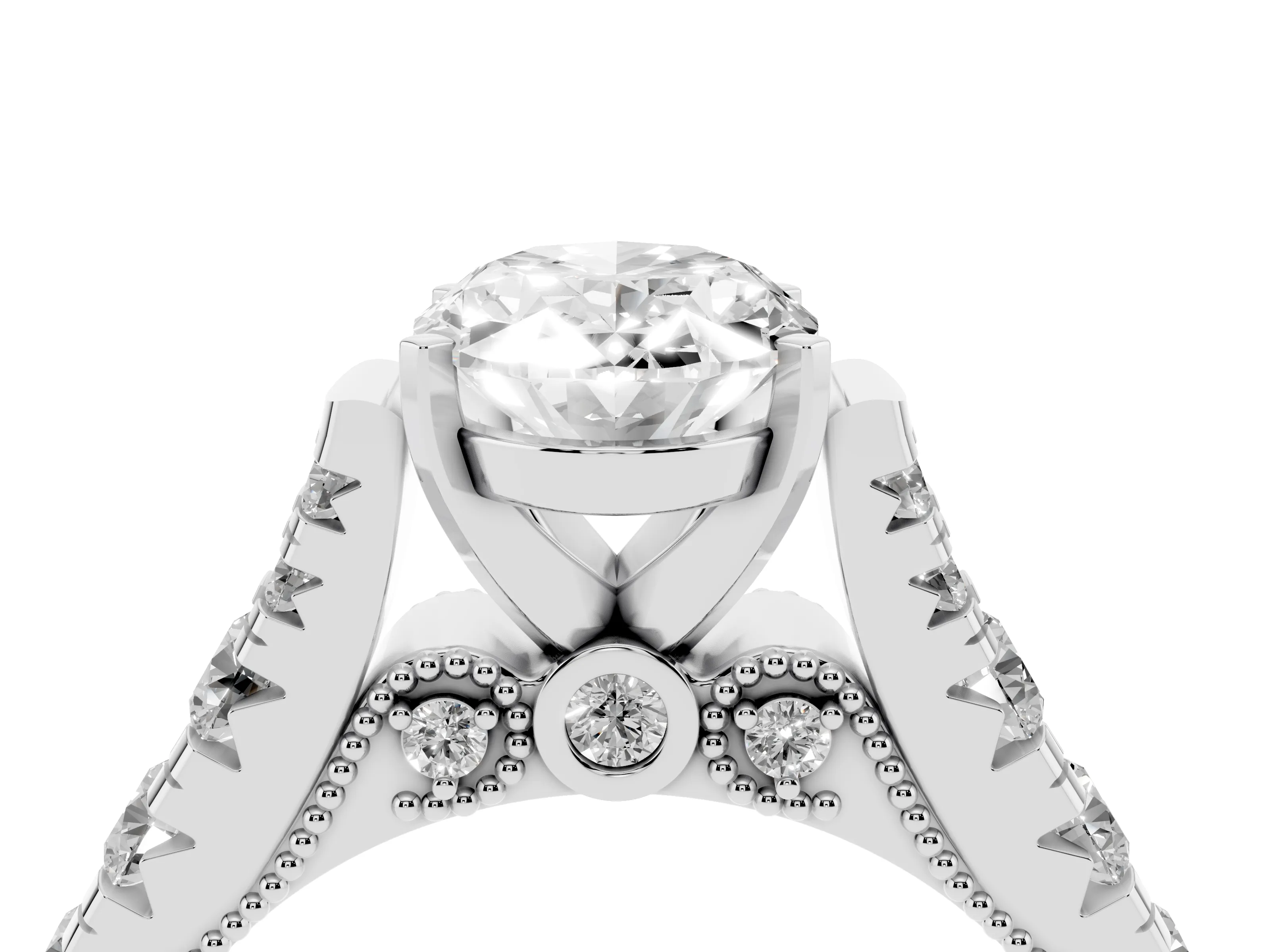 Oval Cut Diamond Classic Solitaire Ring Set in Platinum with Pavé Band and Prong Setting