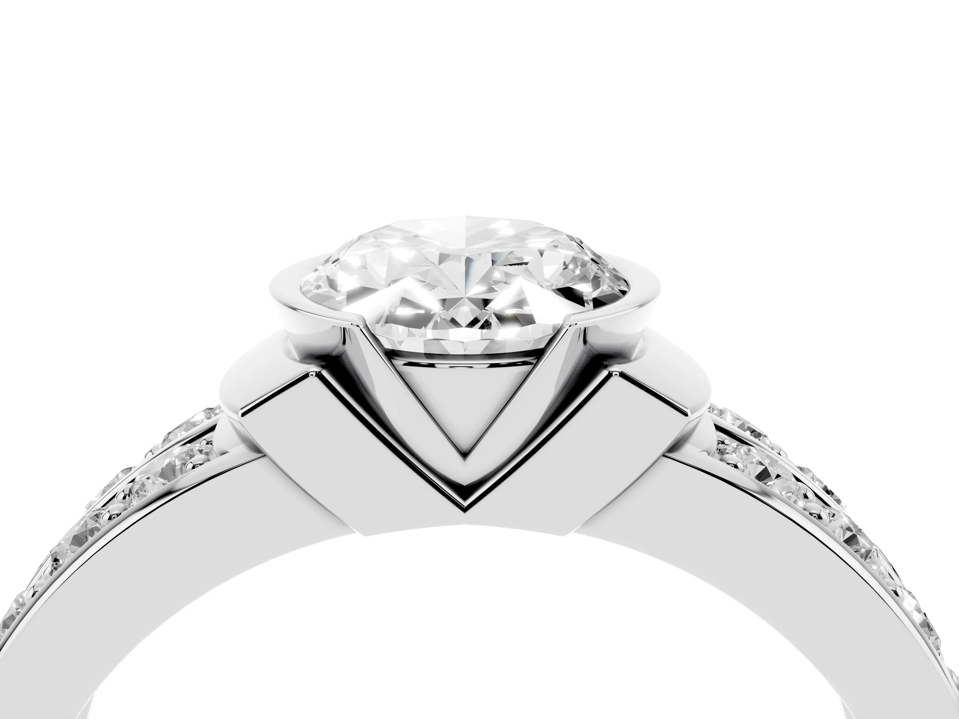 Oval Cut Diamond Wide Channel Set Band Ring Set in White gold with Bezel Setting