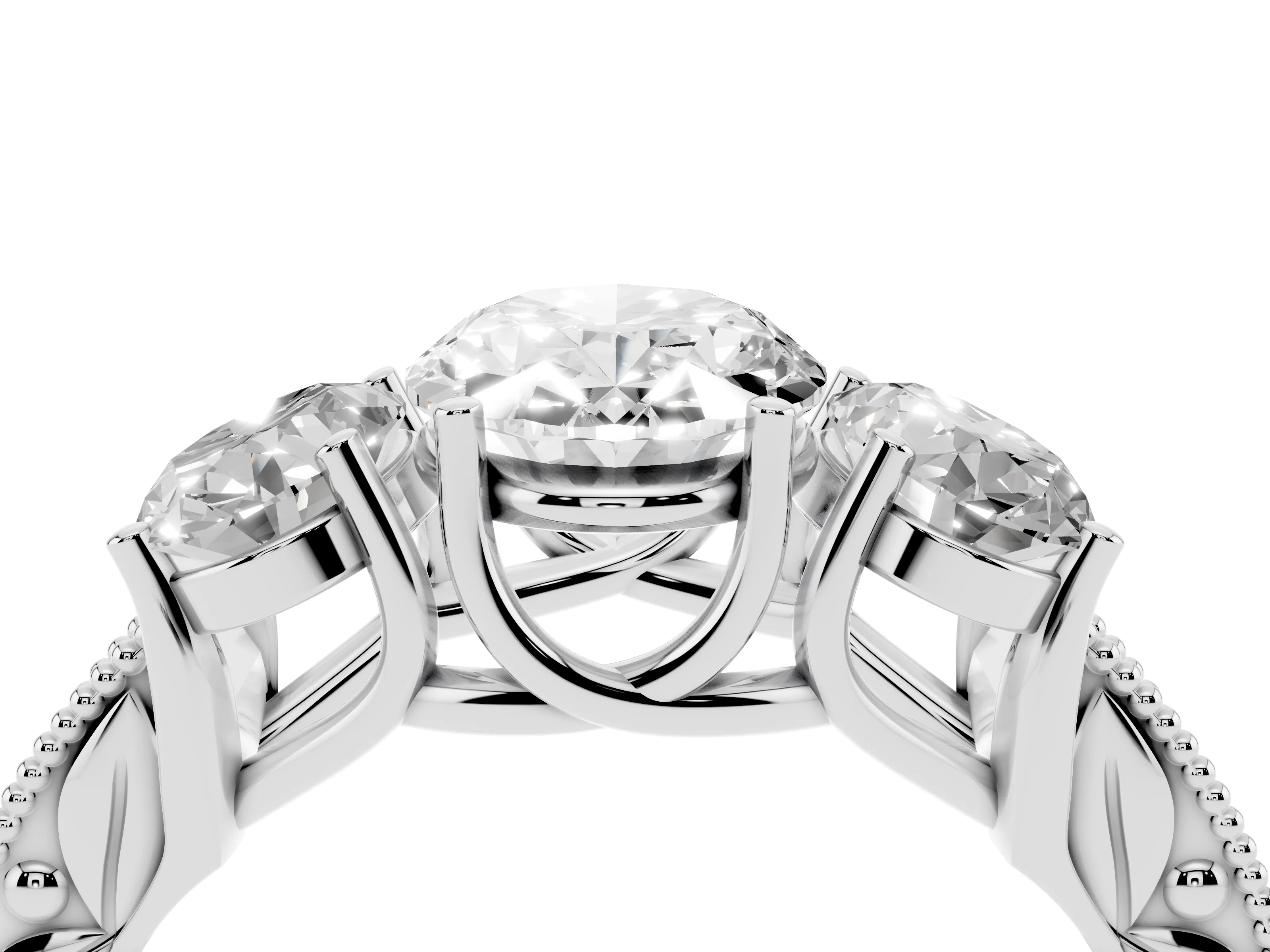 Oval Cut Diamond Three-Stone Engagement Ring Set in Silver with Milgrain Pavé Band
