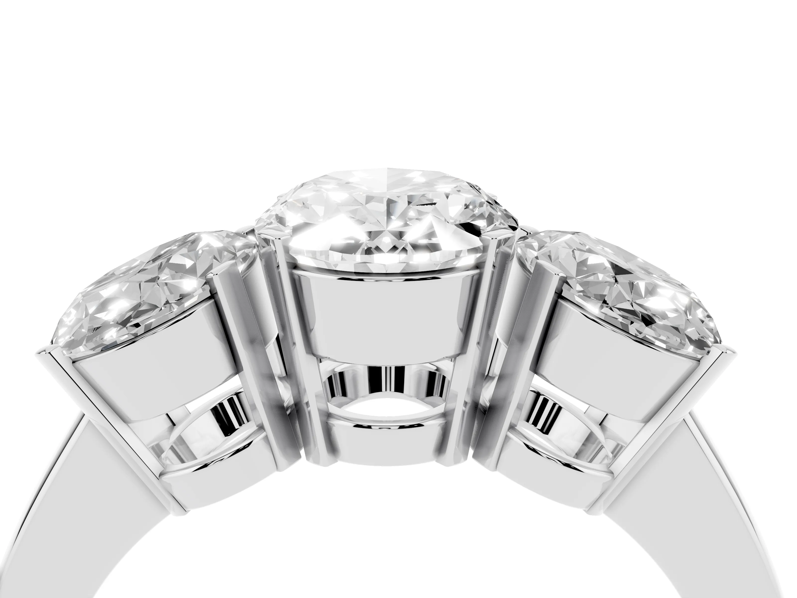 Oval Cut Diamond Three-Stone Ring Set in Silver with Channel-Set Band and Prong Settings