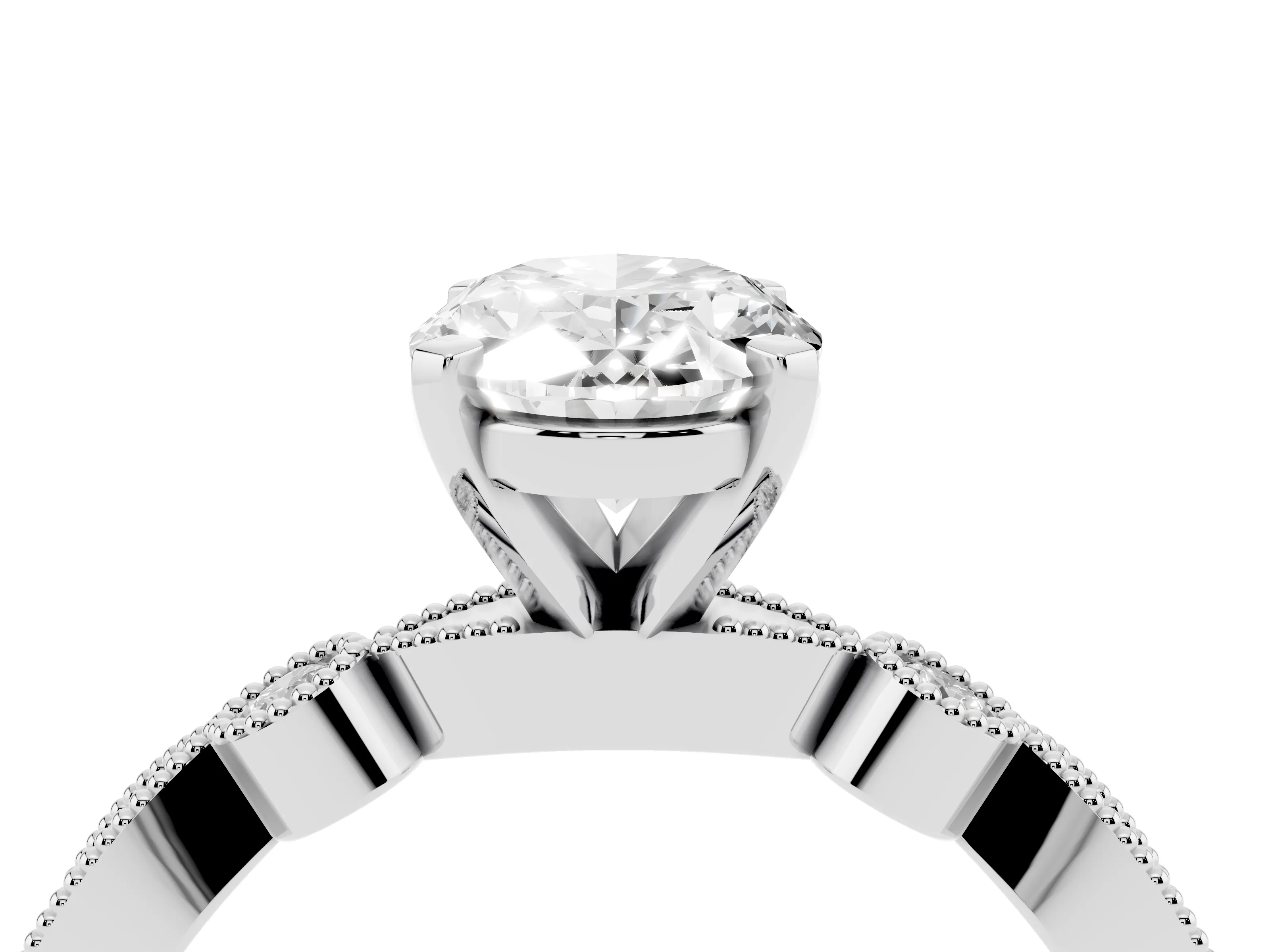 Oval Cut Diamond Solitaire Engagement Ring Set in Platinum with Milgrain Bezel Accent Band