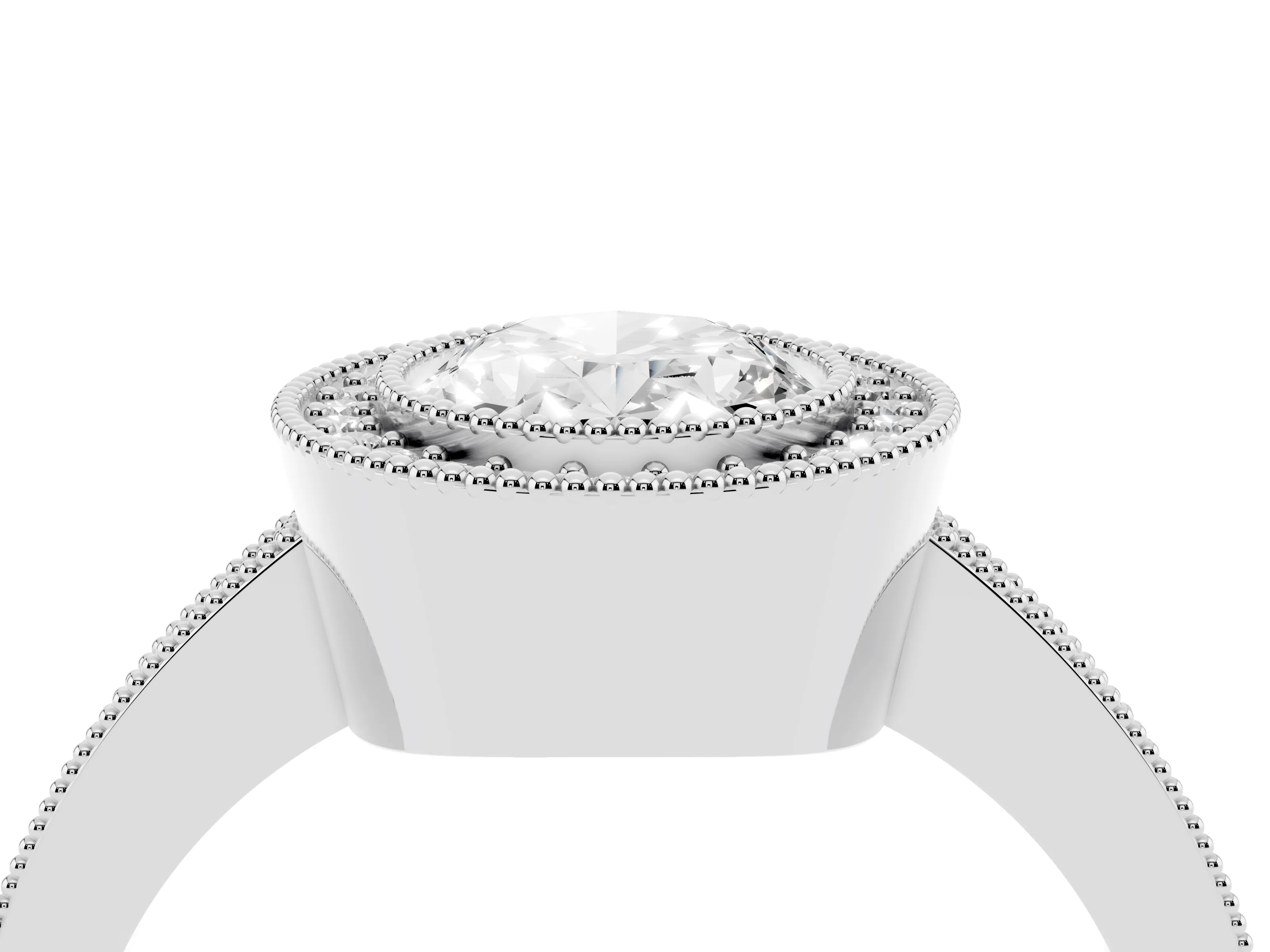 Oval Cut Diamond Halo Engagement Ring Set in Silver with Pavé Band and Round Halo Stones