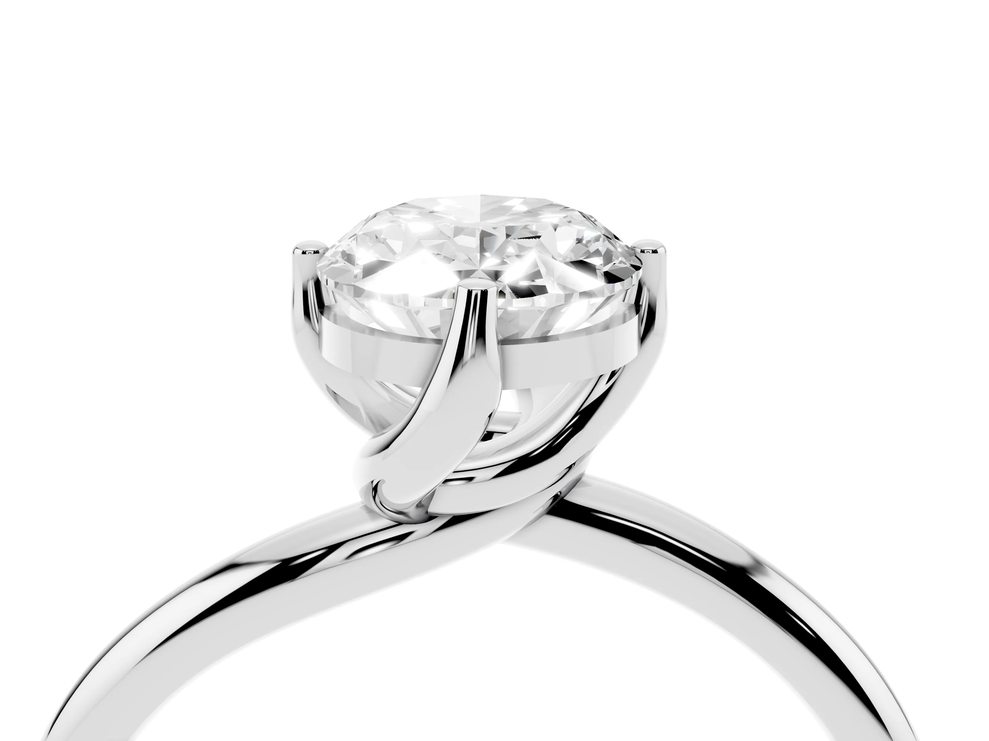 Oval Cut Diamond Solitaire Engagement Ring Set in Silver with Classic Plain Band
